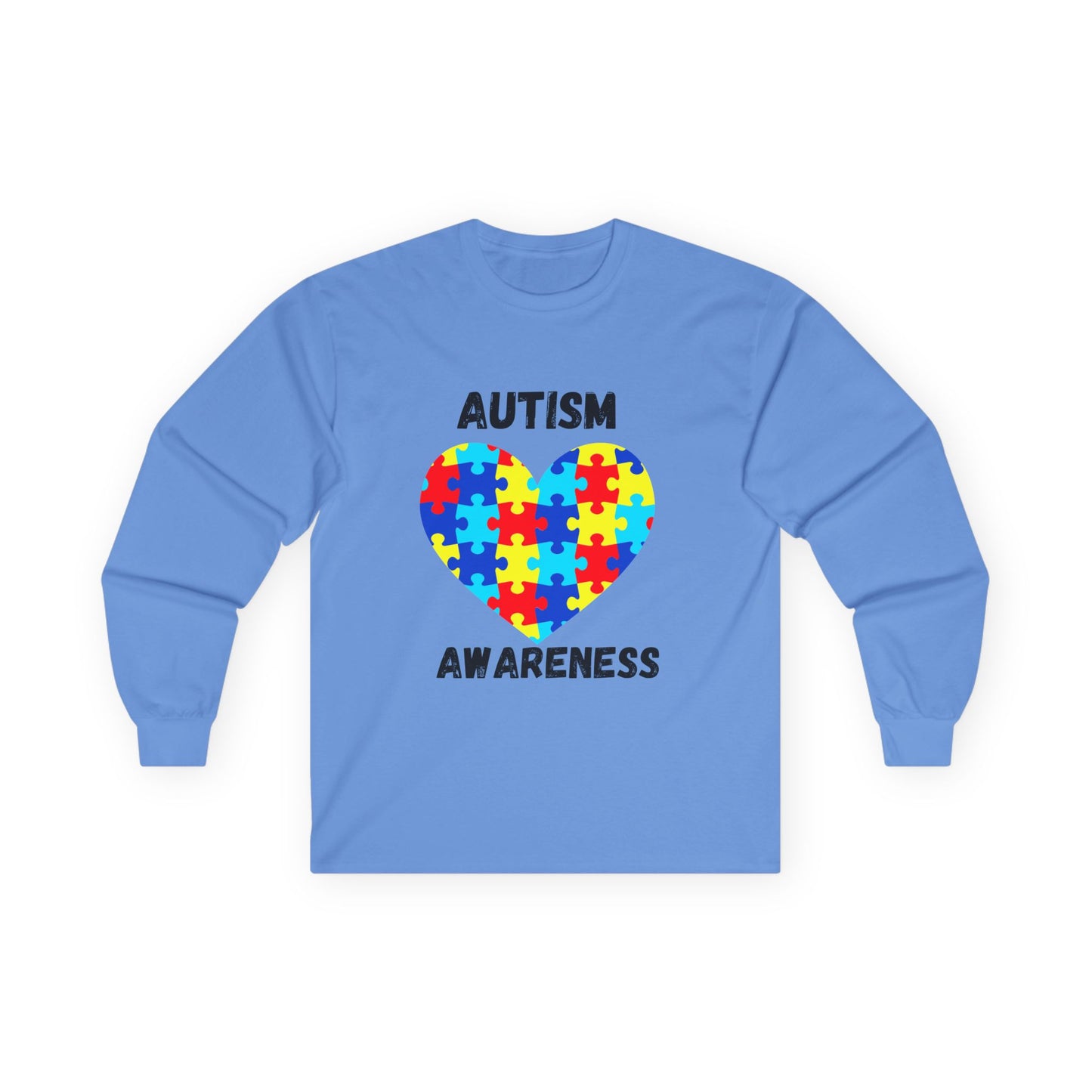 Autism Awareness Long Sleeve Tee - Heart Shaped Puzzle - Blk