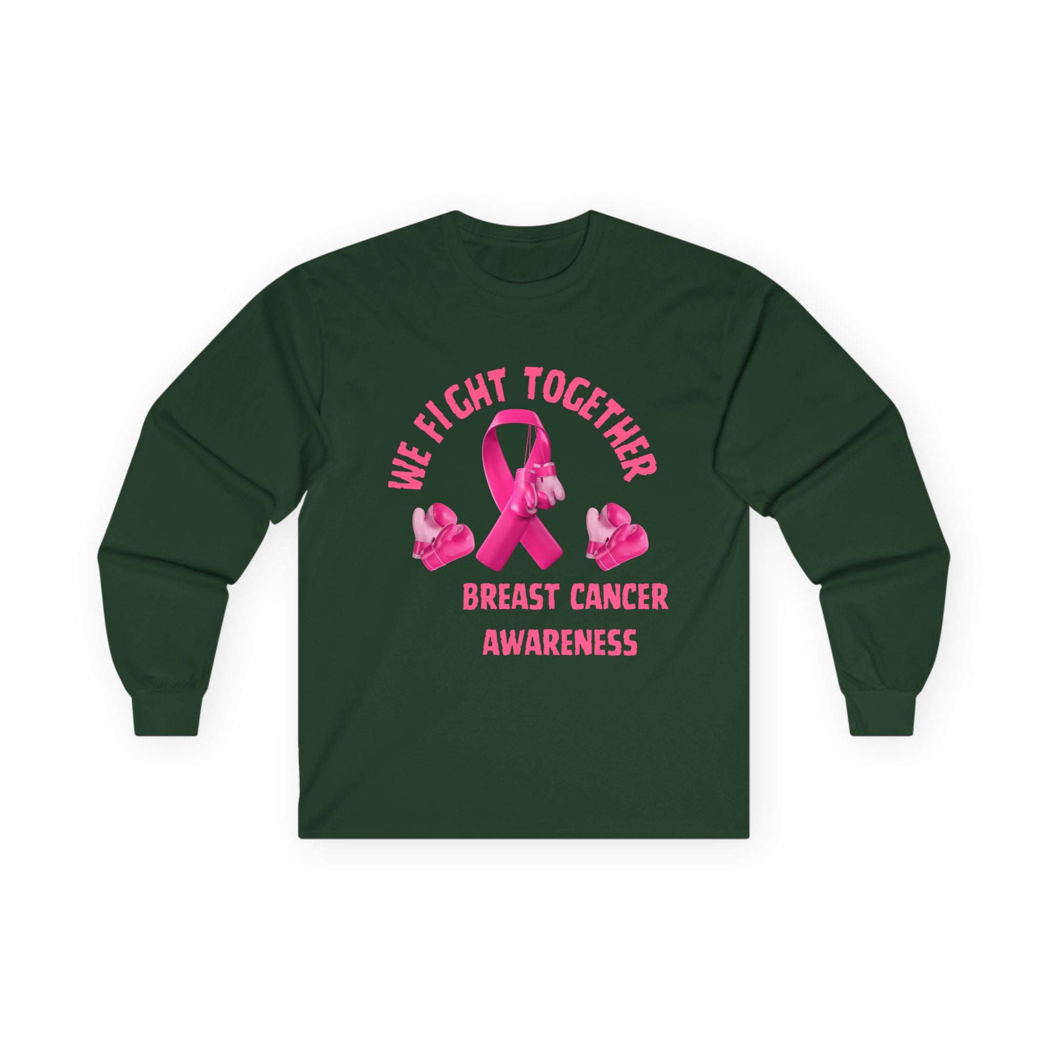 Breast Cancer Awareness Long Sleeve Tee – “We Fight Together” Pink Ribbon