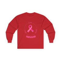 Breast Cancer Survivor Long Sleeve Tee — Pink Ribbon “Survivor”