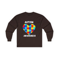 Autism Awareness Long Sleeve Tee — Heart Shaped Puzzle - White