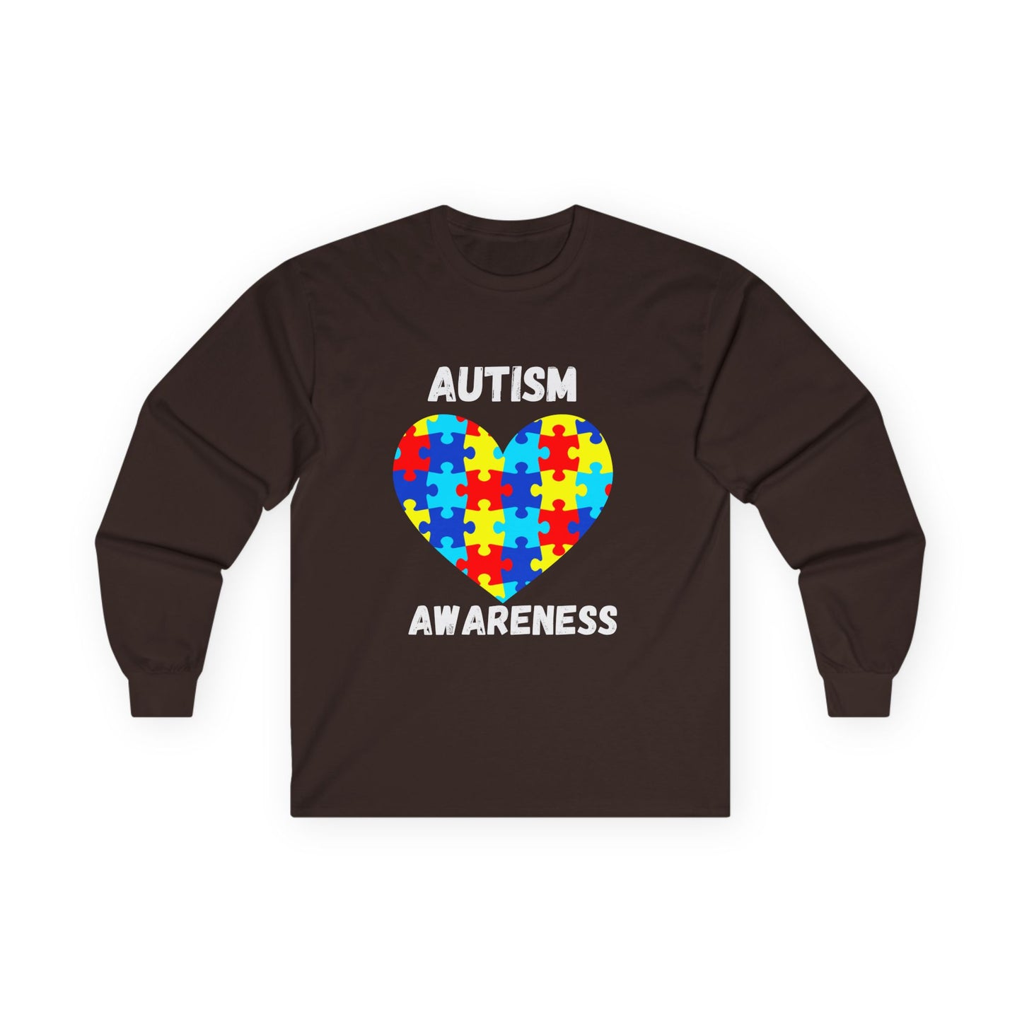 Autism Awareness Long Sleeve Tee — Heart Shaped Puzzle - White