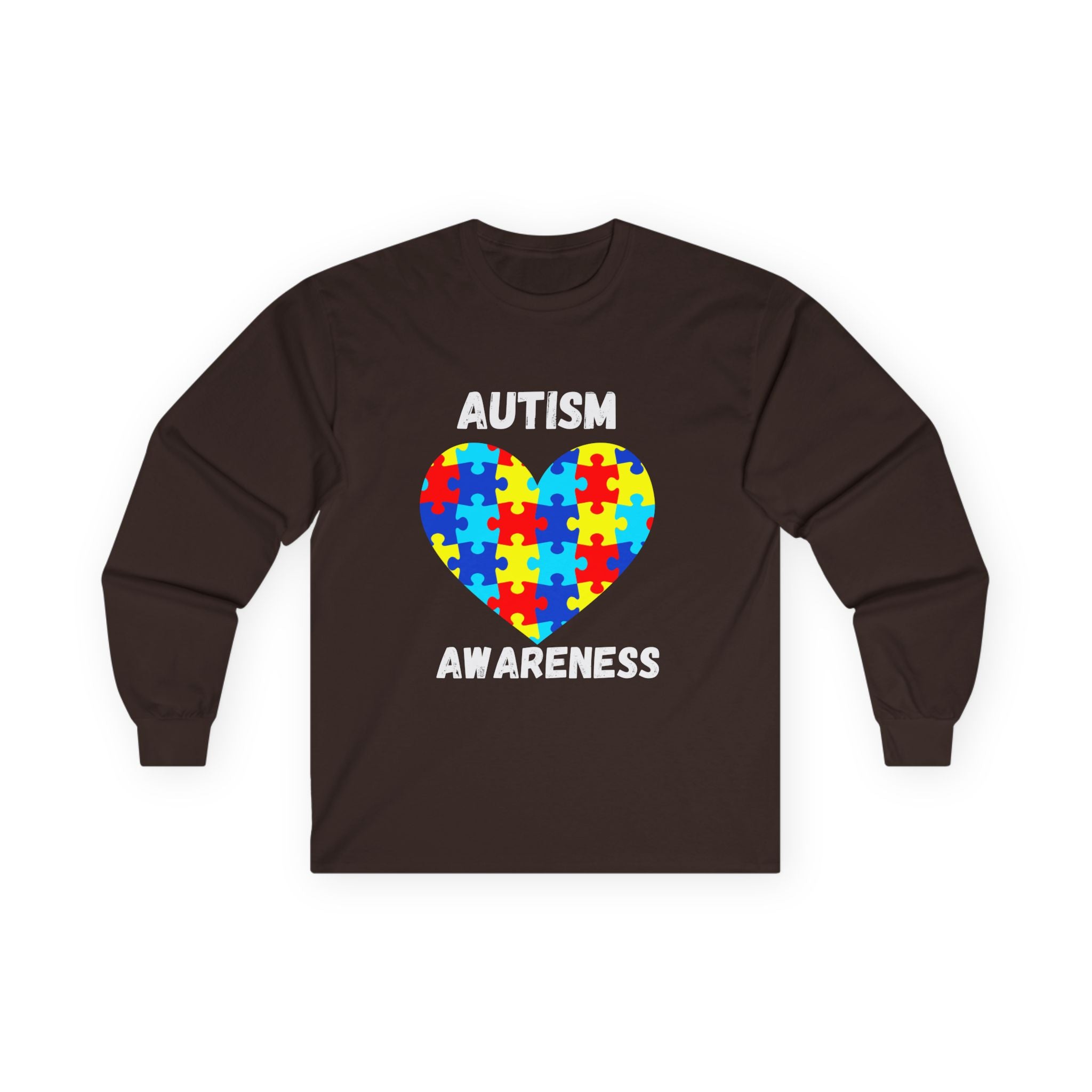 Autism Awareness Long Sleeve Tee — Heart Shaped Puzzle - White