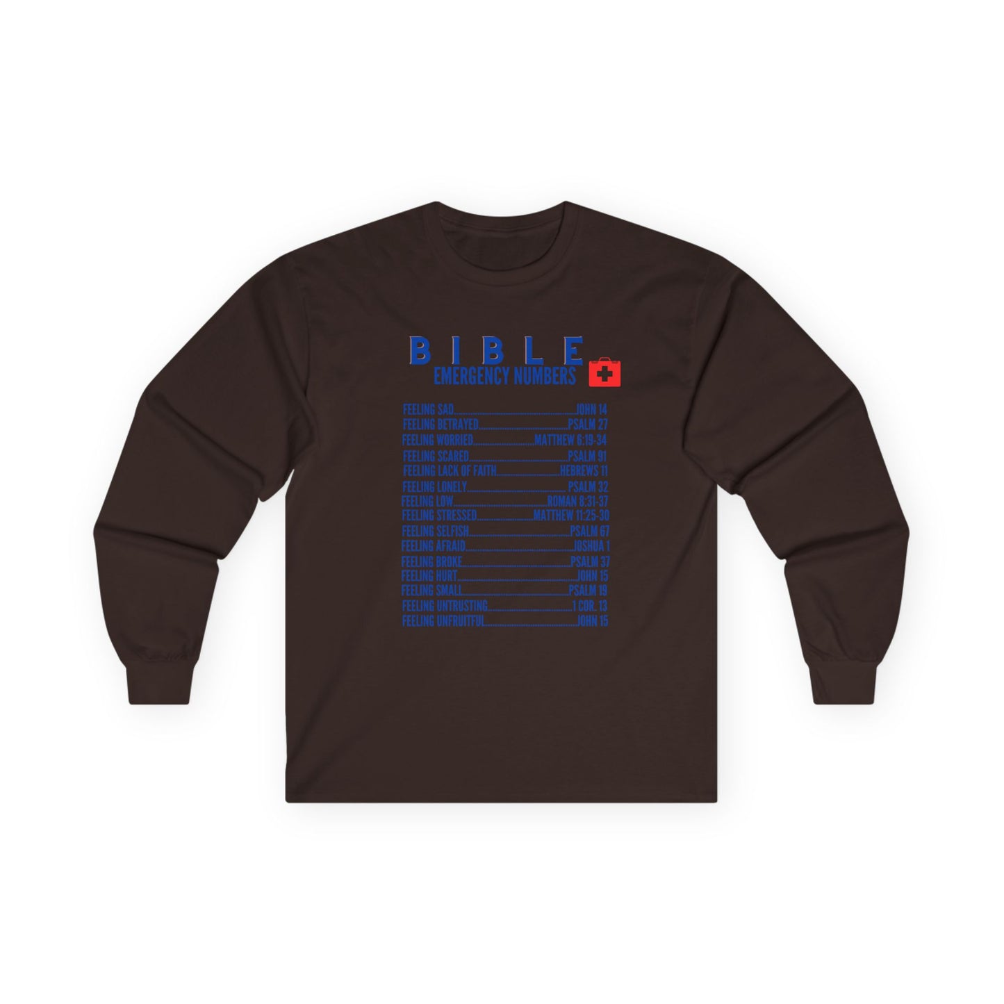 Bible Emergency Numbers Long Sleeve Tee - Blue