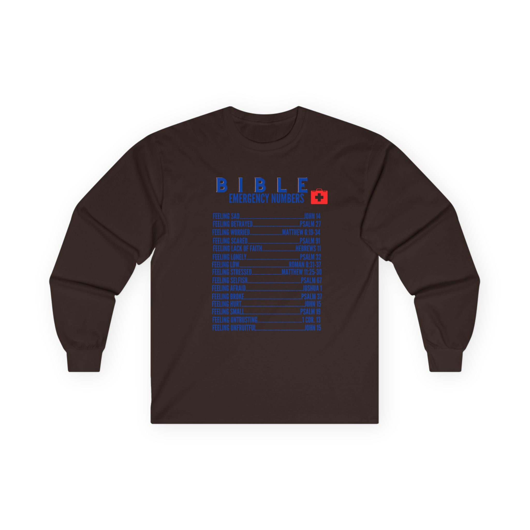 Bible Emergency Numbers Long Sleeve Tee - Blue