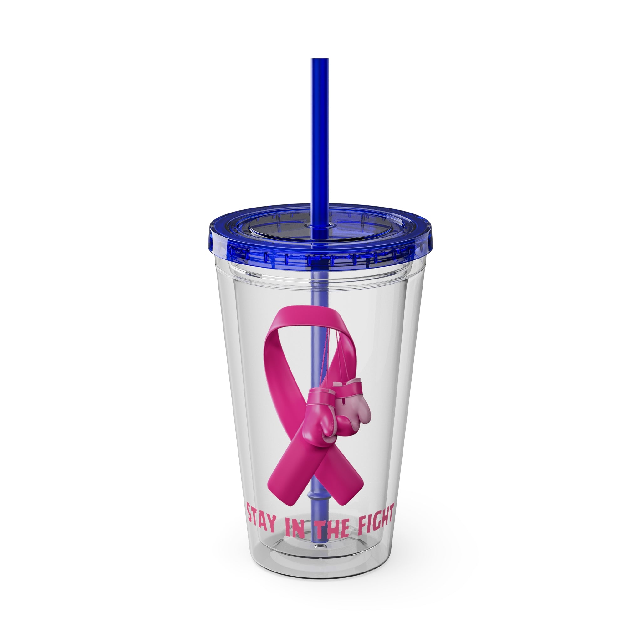 Pink Ribbon “Stay in the Fight” 16oz Tumbler with Straw