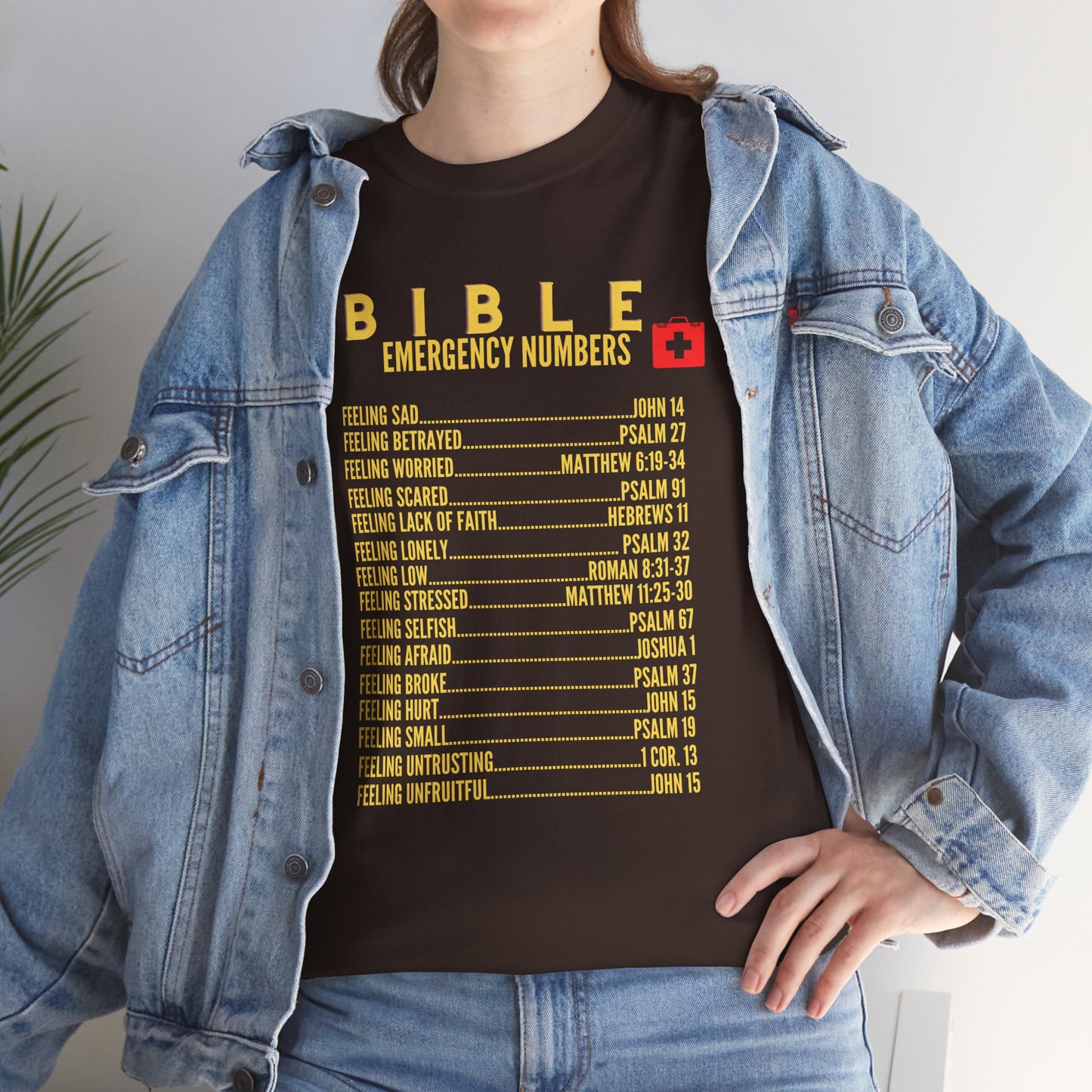Bible Emergency Numbers Tee - Gold