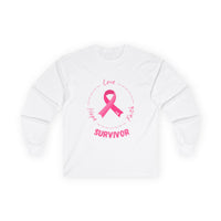 Breast Cancer Survivor Long Sleeve Tee — Pink Ribbon “Survivor”