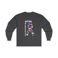 Autism Puzzle Ribbon Long Sleeve Tee — White
