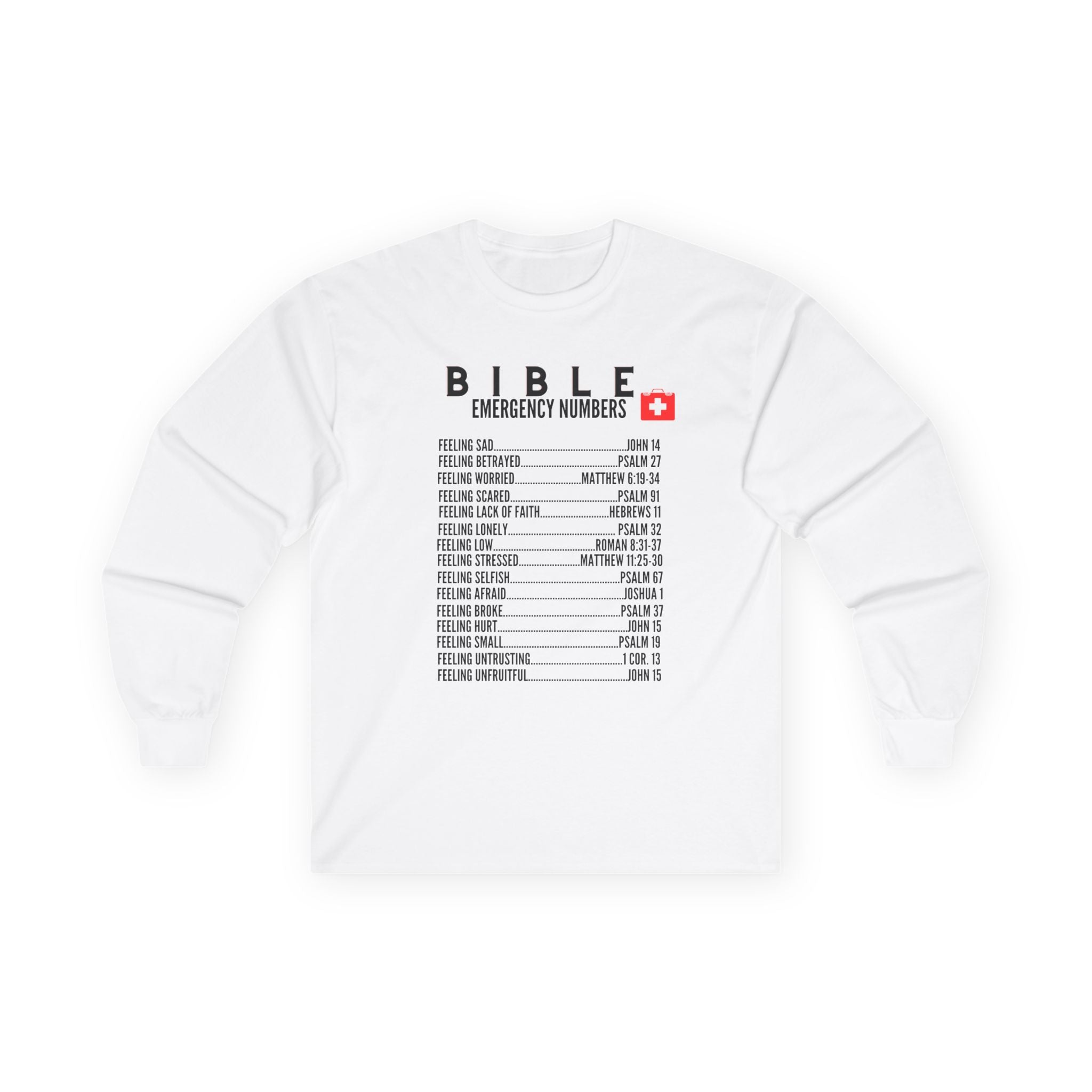 Bible Emergency Numbers Long Sleeve Tee - Black