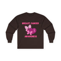 Breast Cancer Awareness Long Sleeve Tee — Pink Ribbon Butterfly Design
