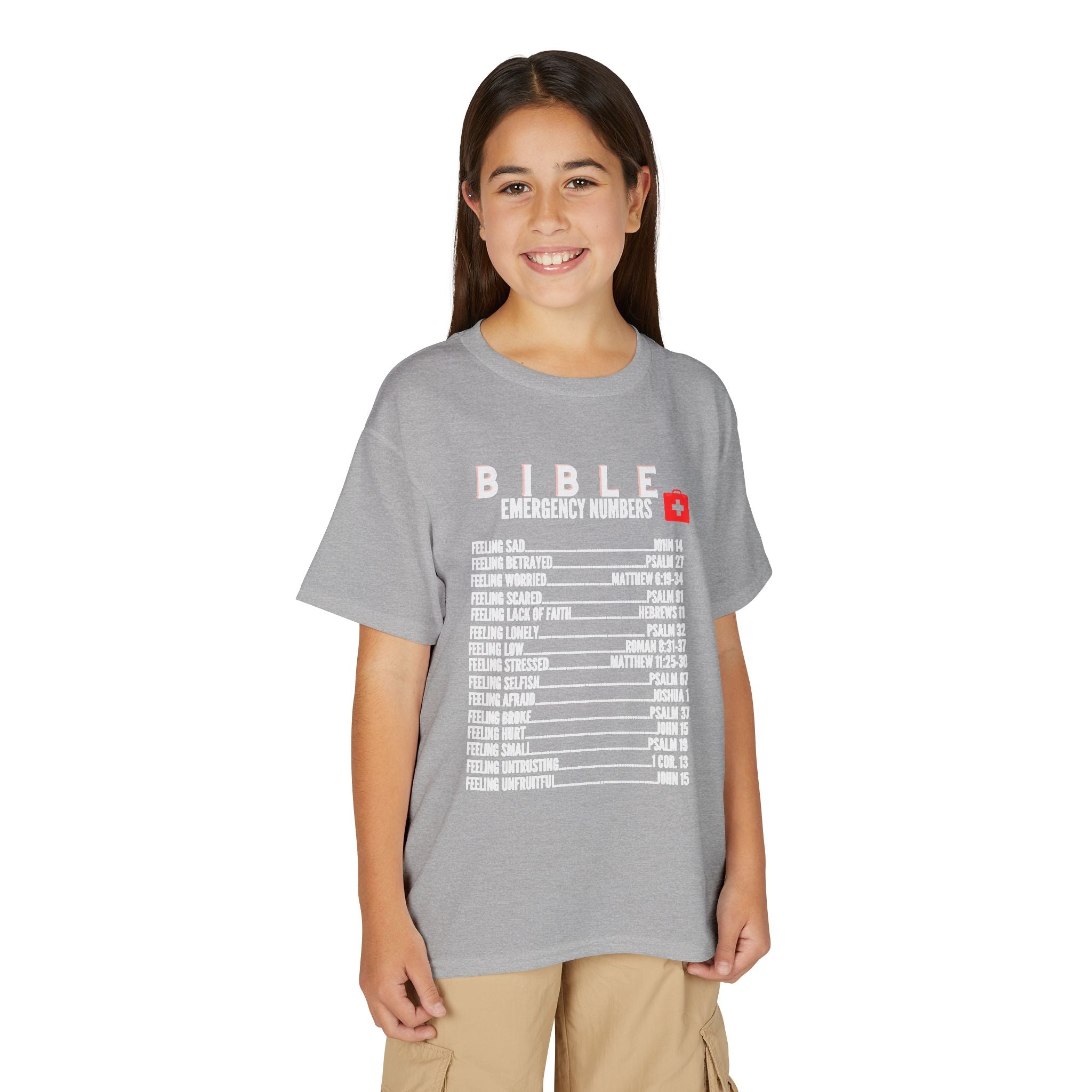 Bible Emergency Numbers Youth T-Shirt — White