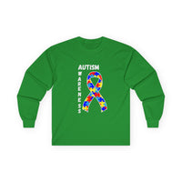 Autism Puzzle Ribbon Long Sleeve Tee — White