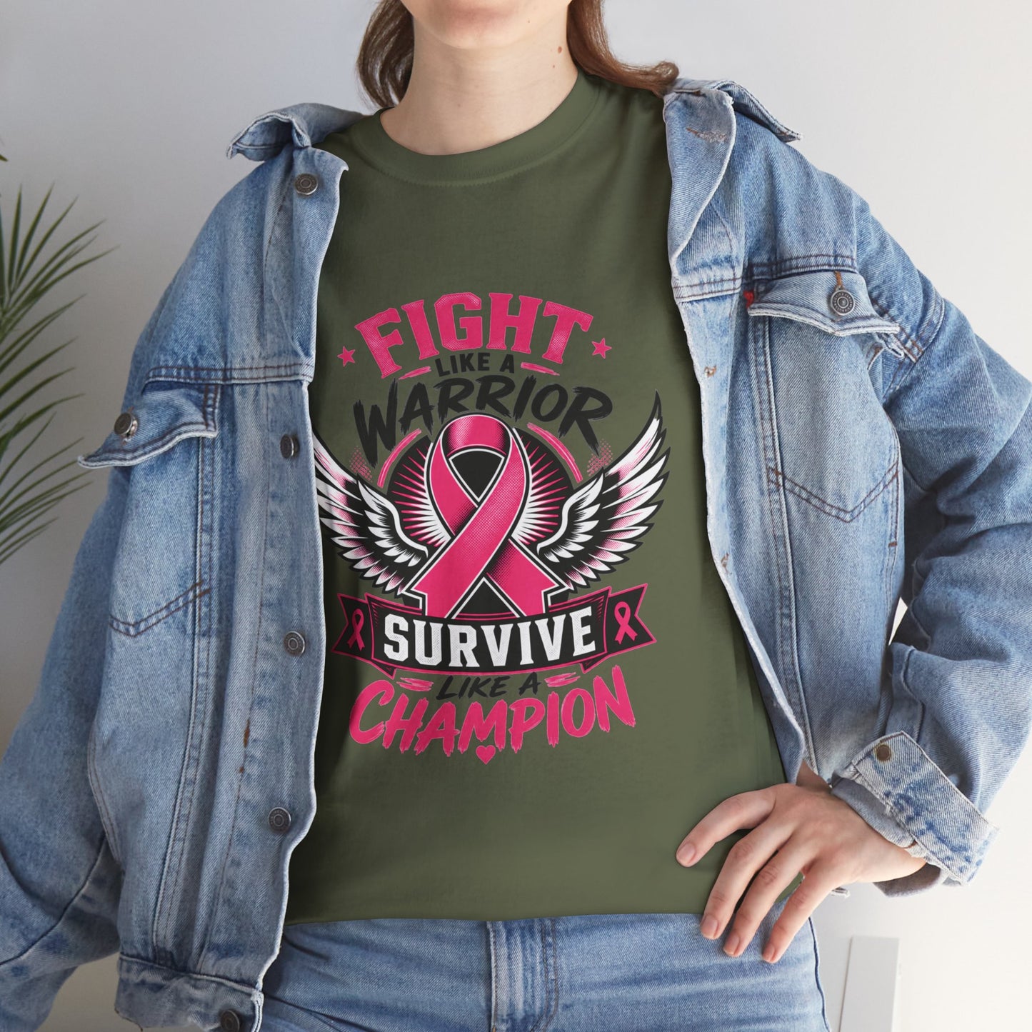 Fight Like a Warrior, Survive Like a Champion Breast Cancer Awareness T-Shirt