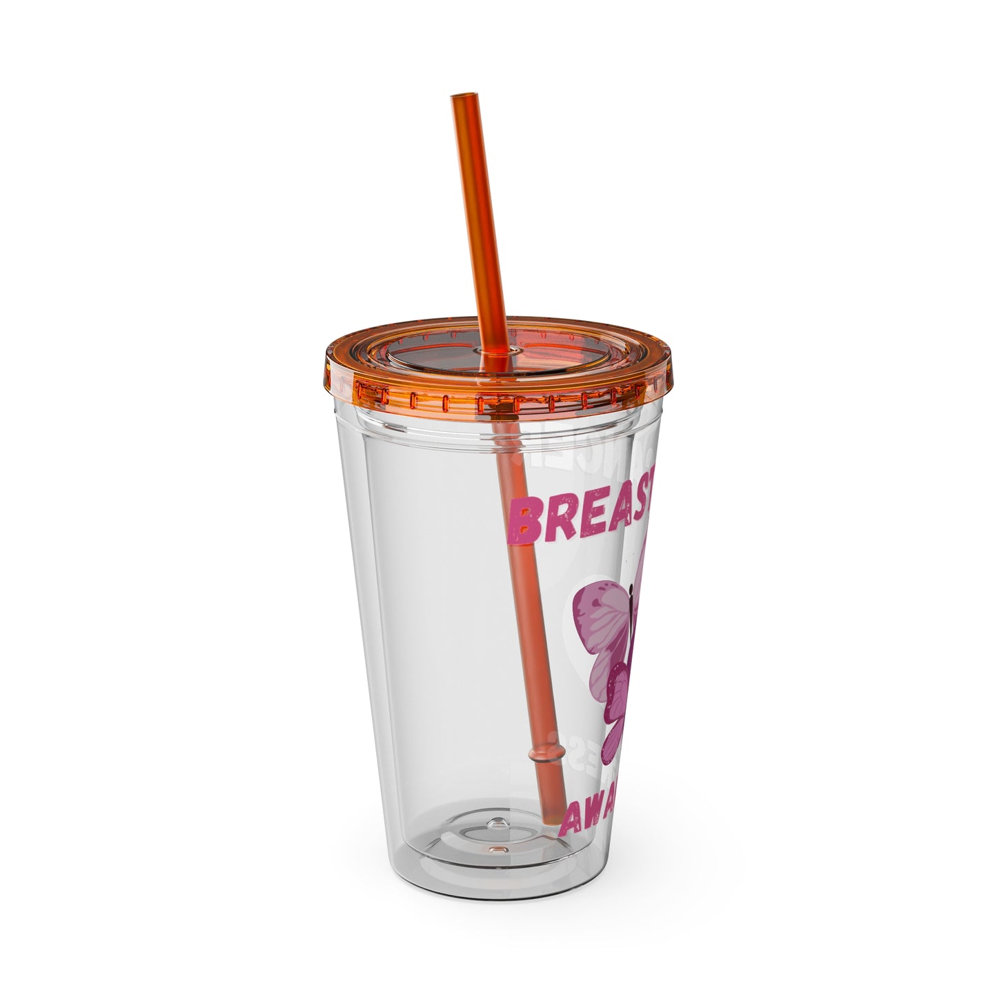 Breast Cancer Awareness 16oz Tumbler with Straw - Butterfly, Heart