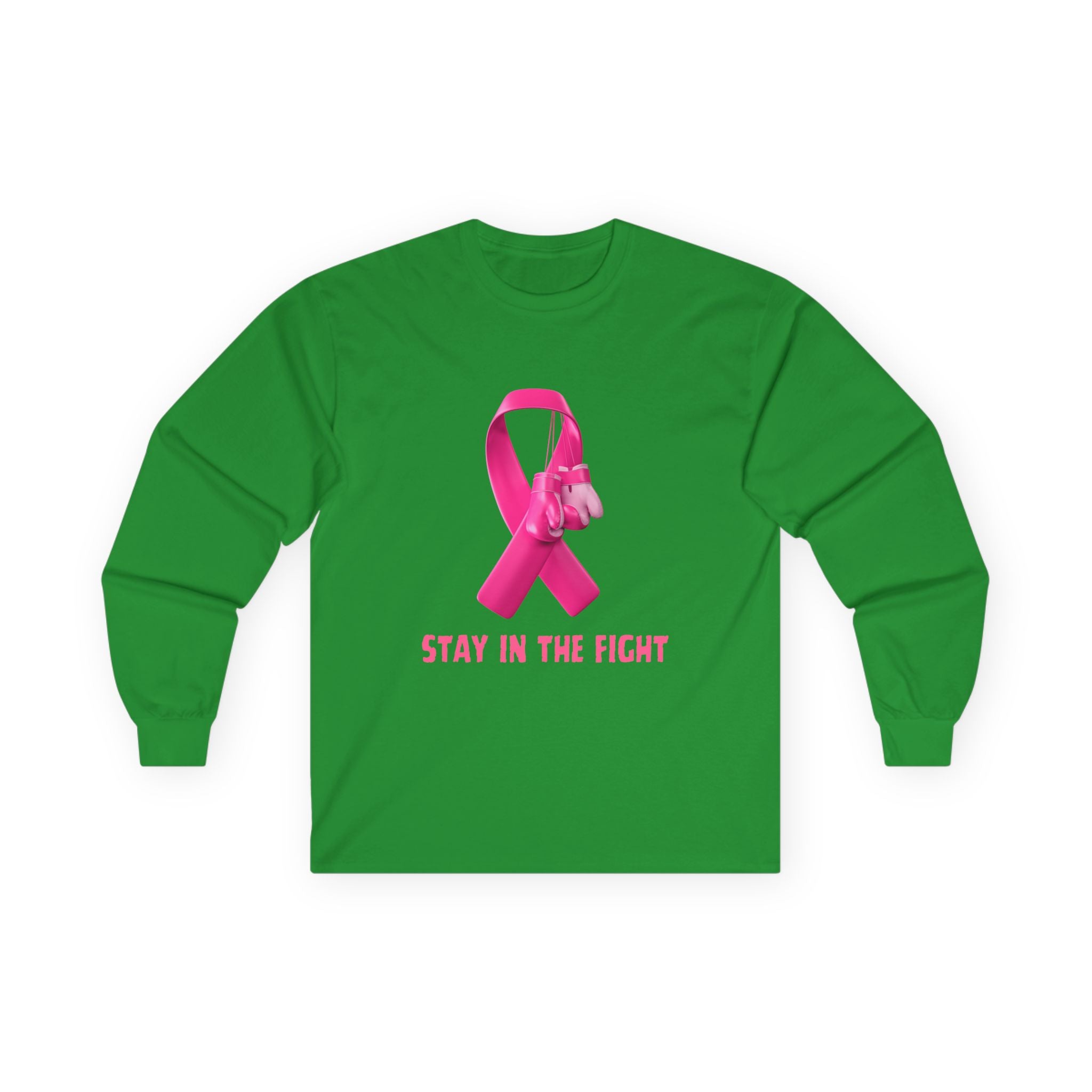 Breast Cancer Awareness Long Sleeve Tee — "Stay in the Fight" Pink Ribbon