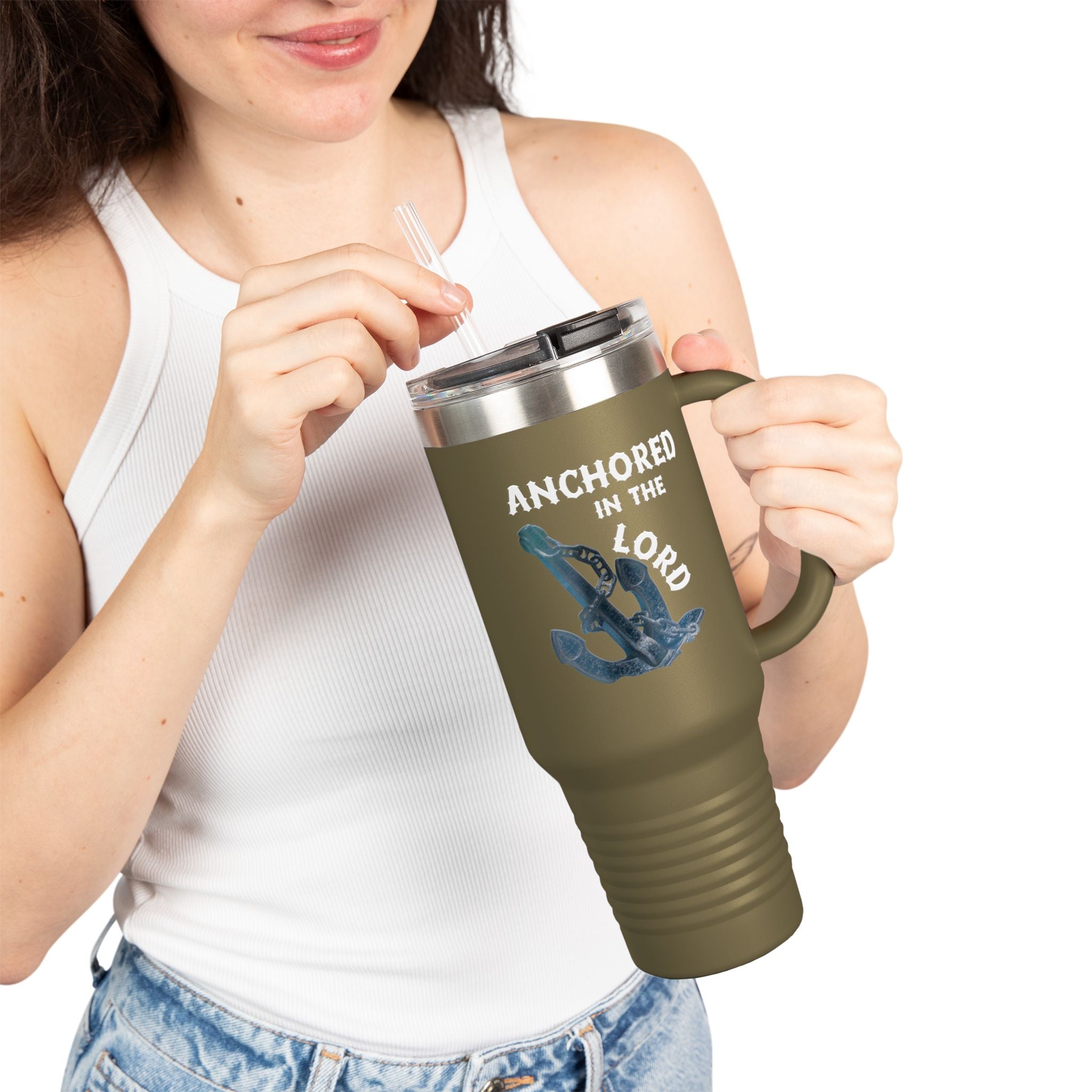 Anchored in the Lord 40oz Insulated Travel Mug White