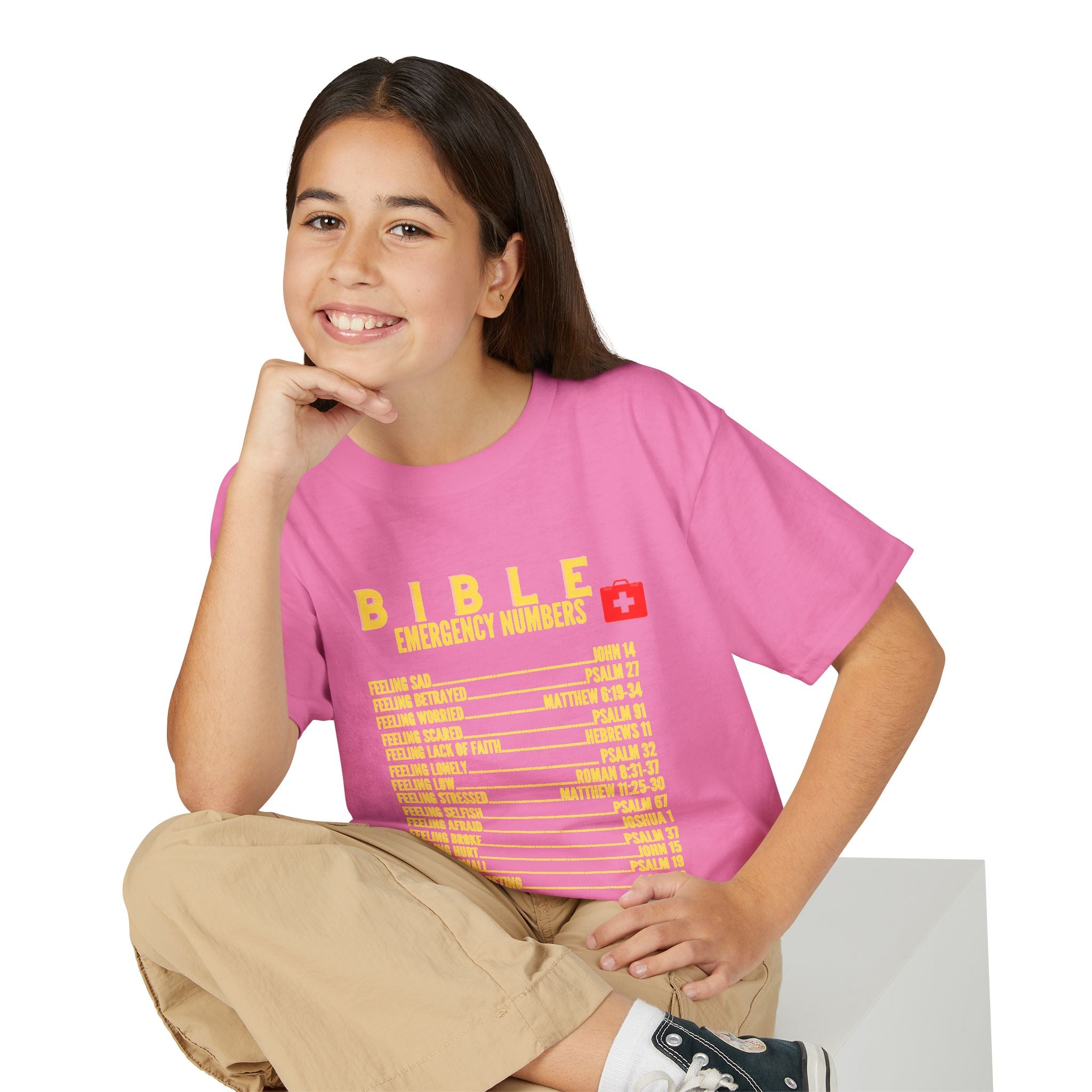 Bible Emergency Numbers Youth T-Shirt — Yellow
