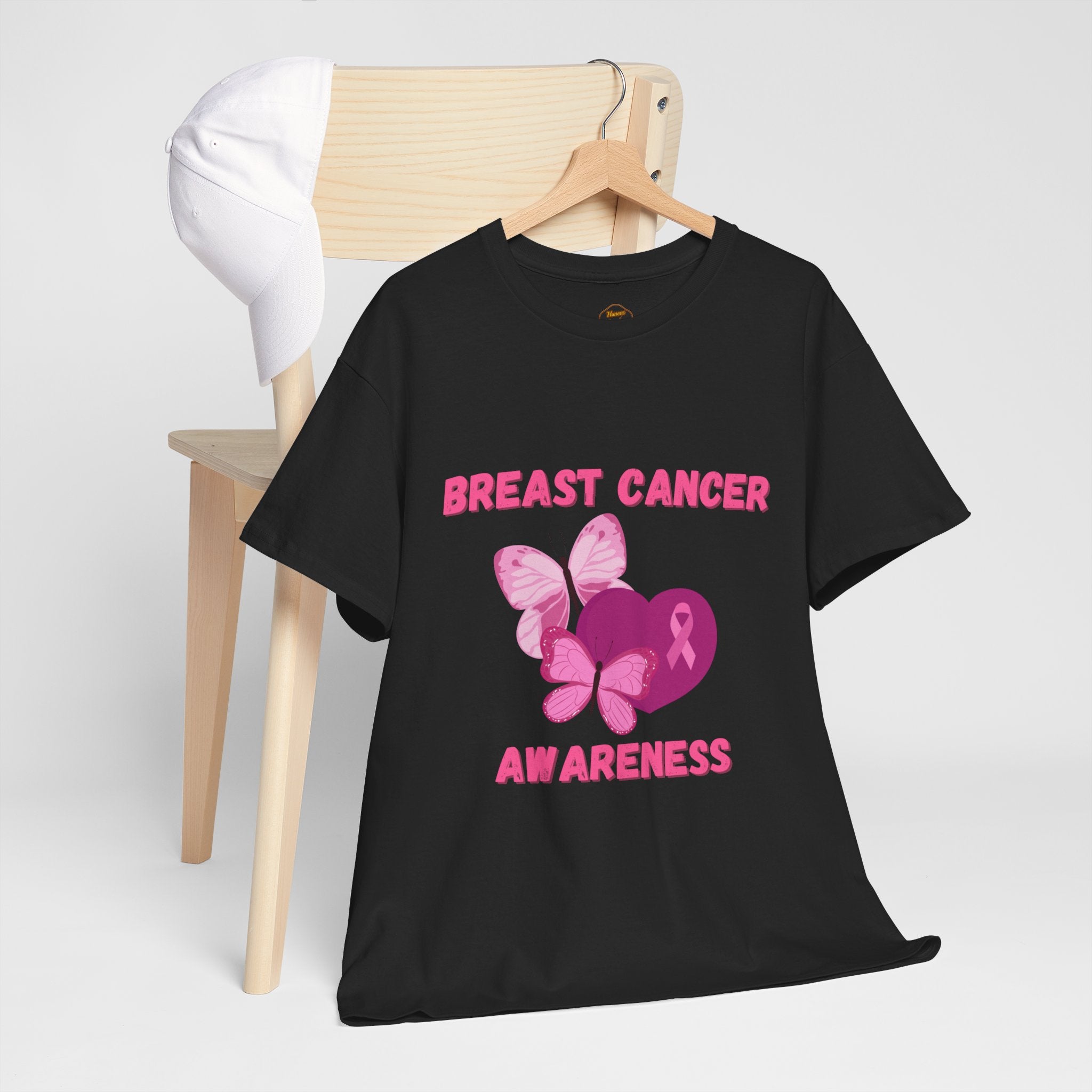 Breast Cancer Awareness Tee with Pink Butterfly & Ribbon