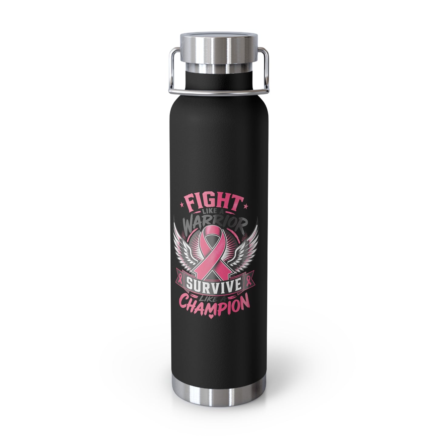 Fight Warrior Survive Champion Pink Ribbon 22oz Insulated Water Bottle