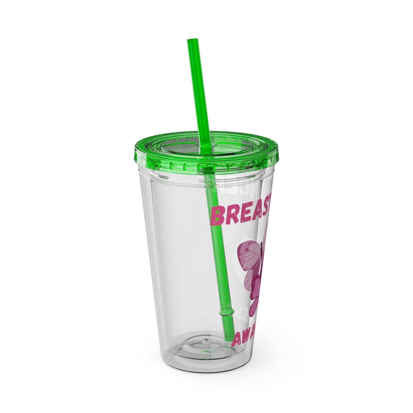 Breast Cancer Awareness 16oz Tumbler with Straw - Butterfly, Heart