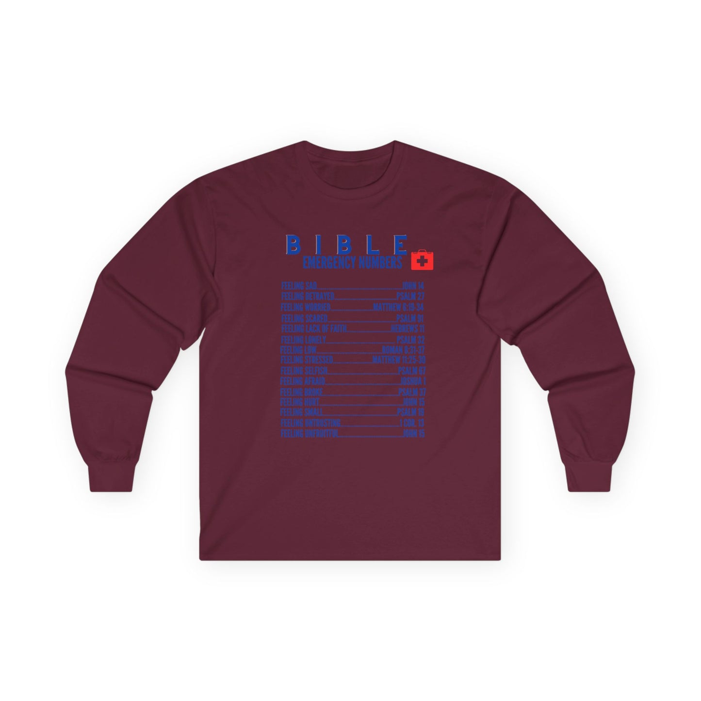 Bible Emergency Numbers Long Sleeve Tee - Blue