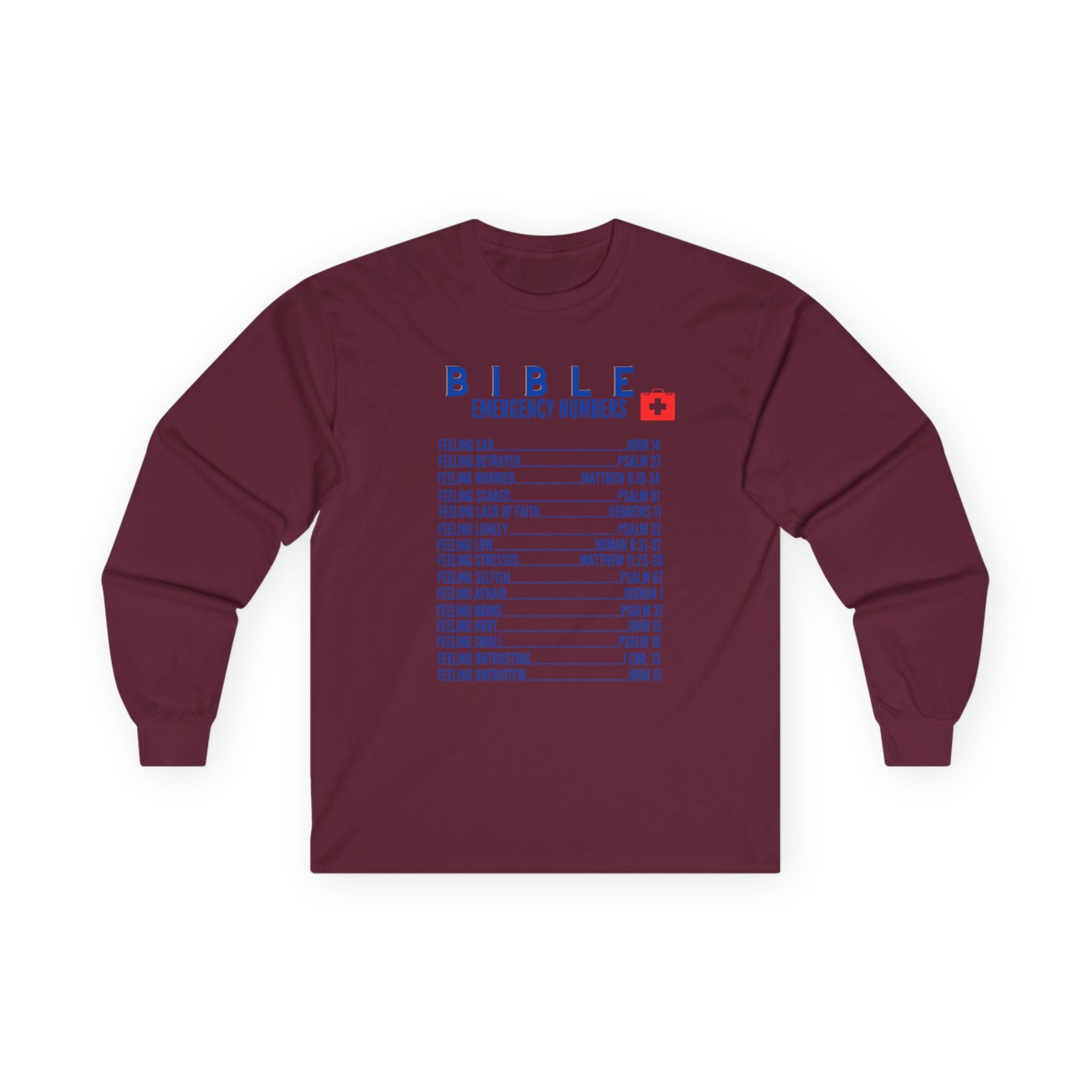 Bible Emergency Numbers Long Sleeve Tee - Blue