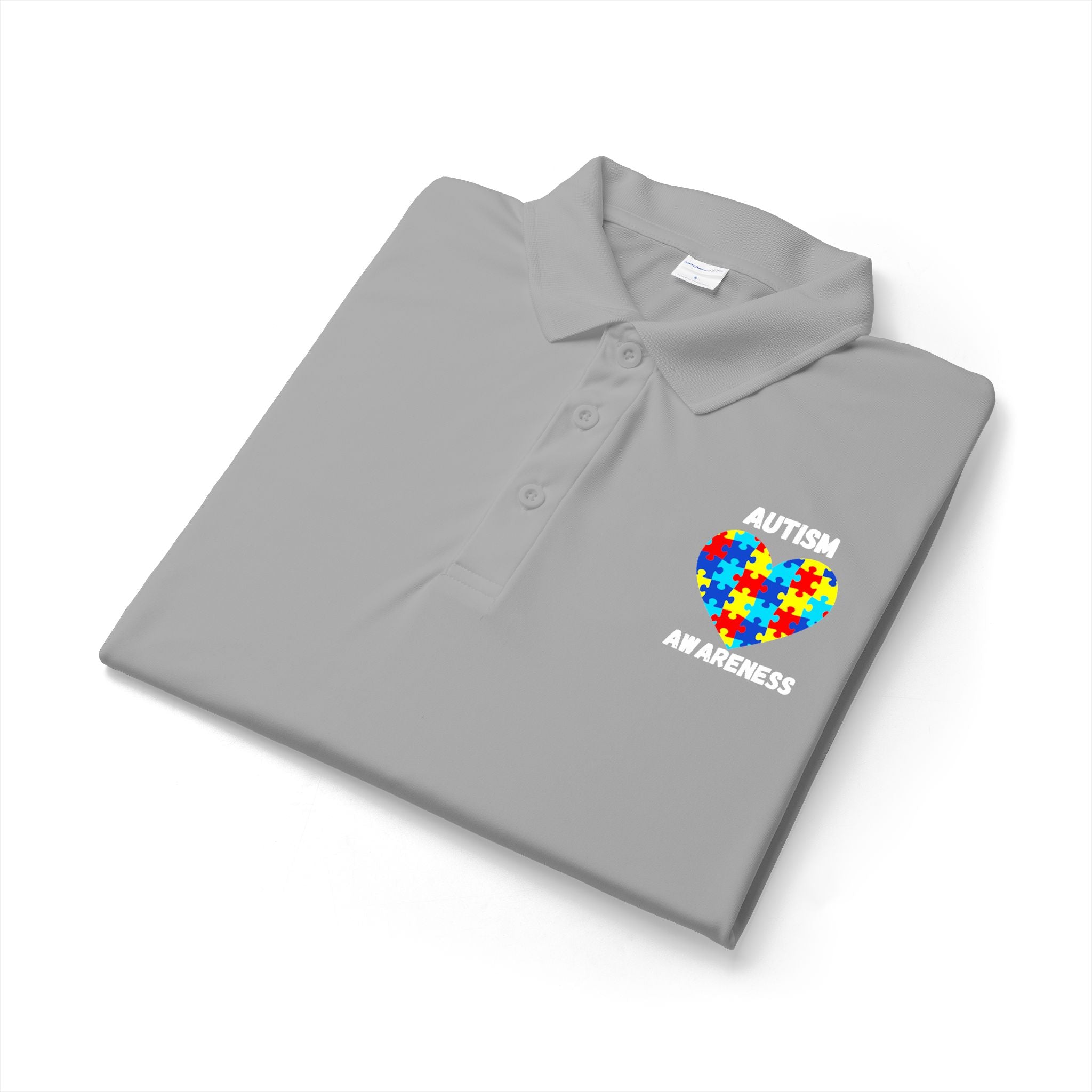 Autism Puzzle Heart Polo - White