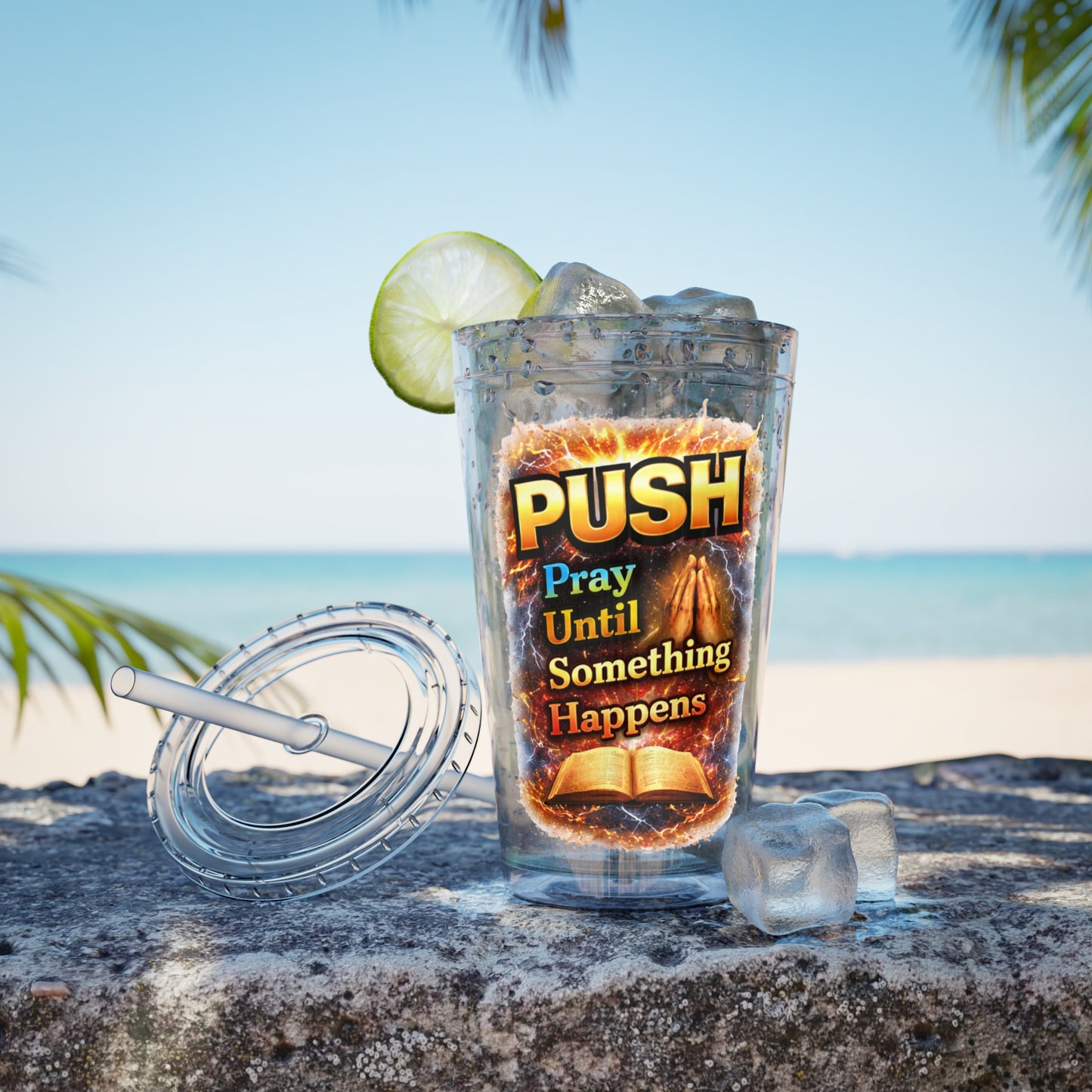 Push Pray Until Something Happens 16oz Tumbler — Bible