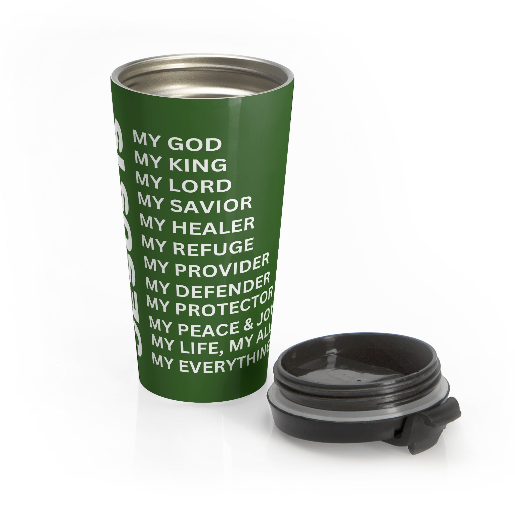 Christian JESUS IS Green Stainless Steel Travel Mug - White