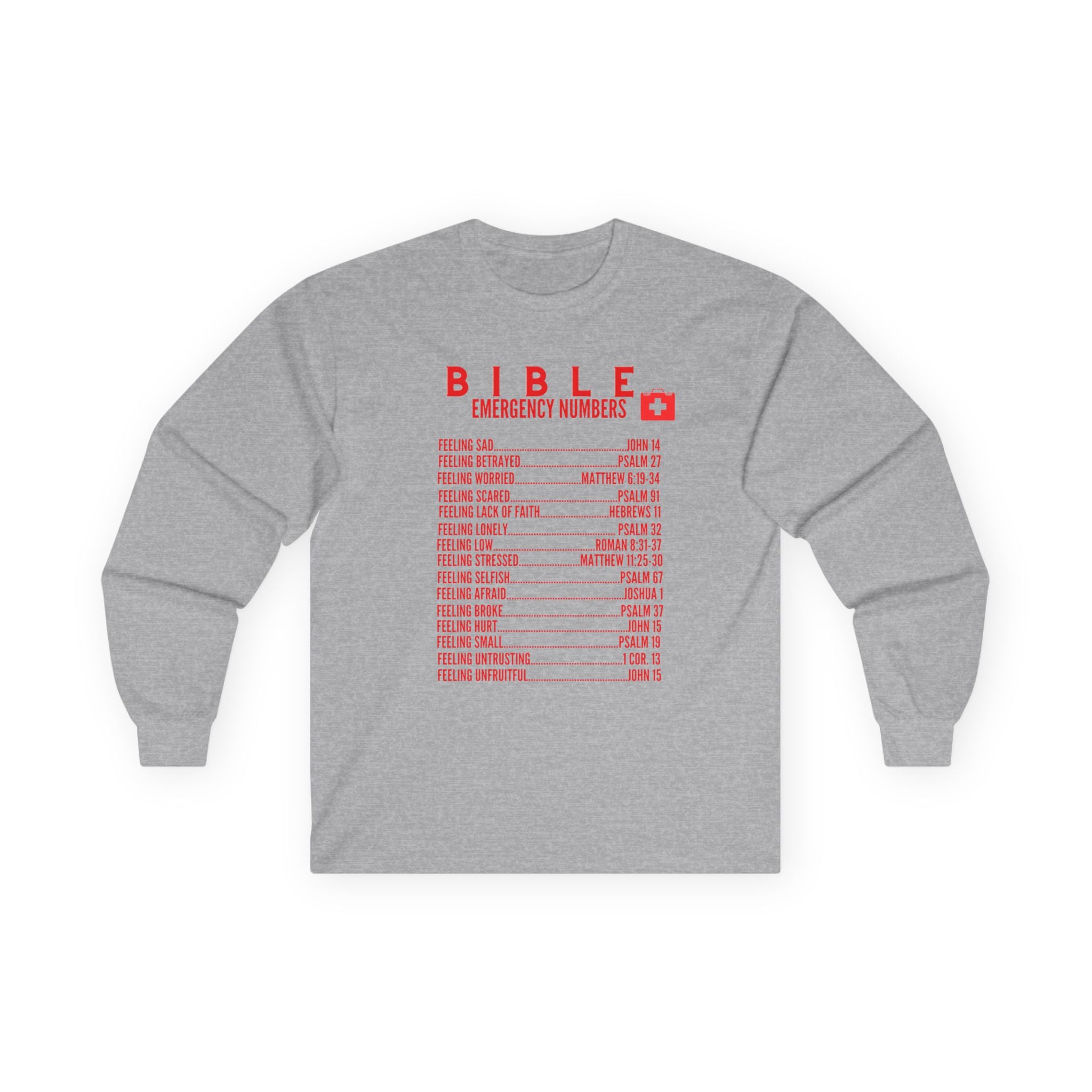 Bible Emergency Numbers Long Sleeve Tee - Red