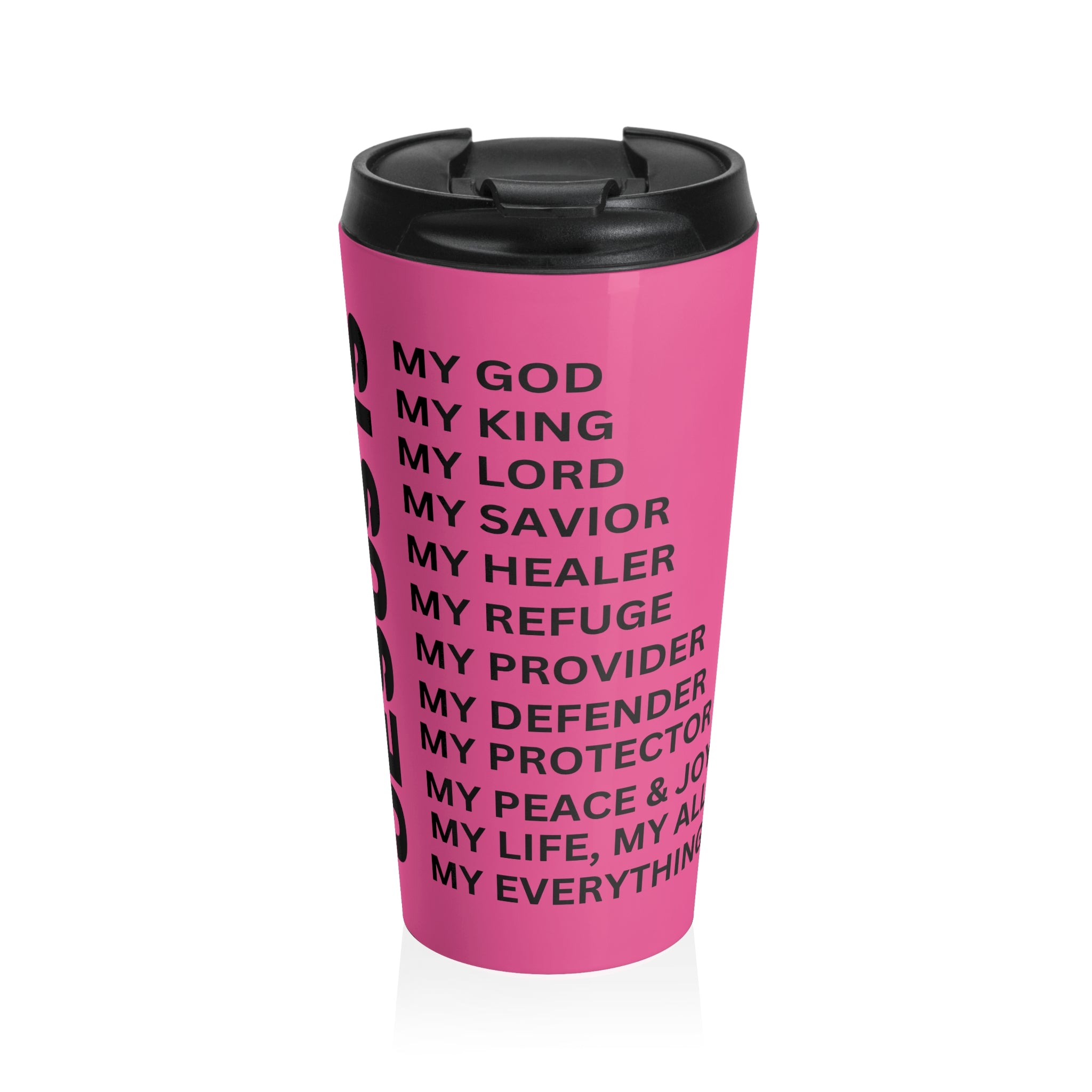 Christian JESUS IS Pink Stainless Steel Travel Mug - Blk