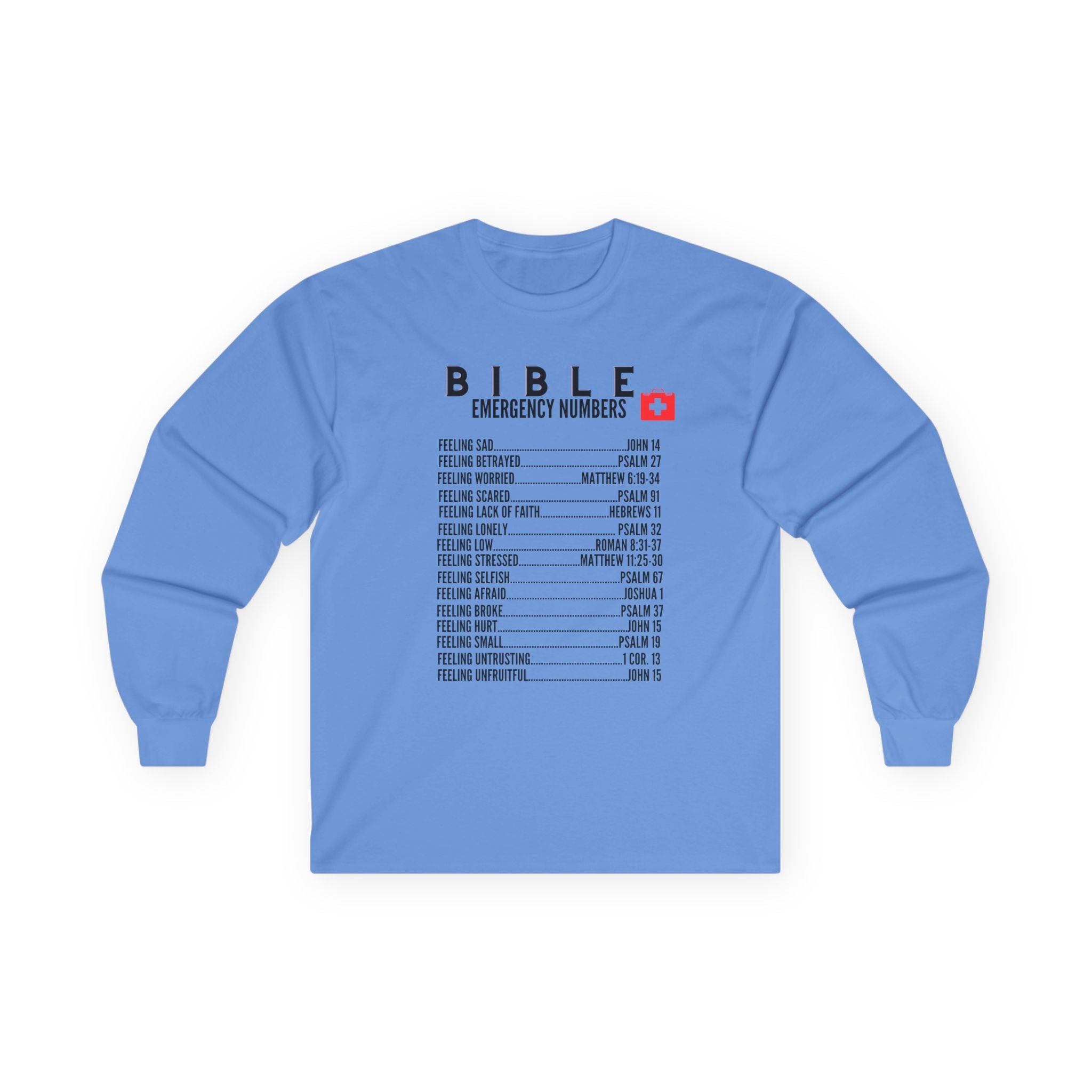 Bible Emergency Numbers Long Sleeve Tee - Black