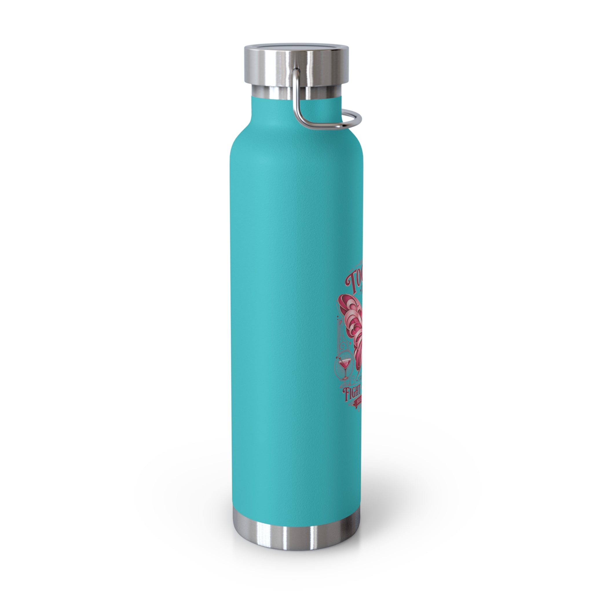 Together We Fight Pink Ribbon Butterfly Cancer 22oz Insulated Water Bottle