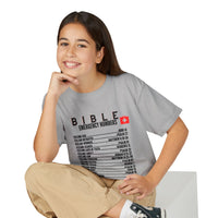 Bible Emergency Numbers Youth T-Shirt — Black