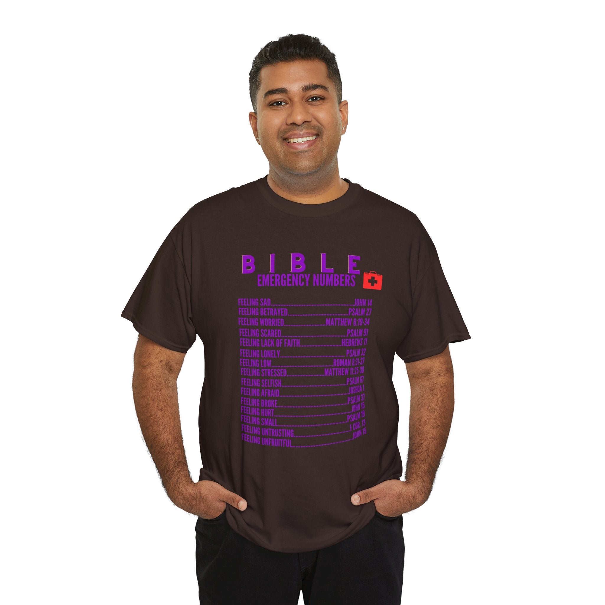 Bible Emergency Numbers Tee - Purple