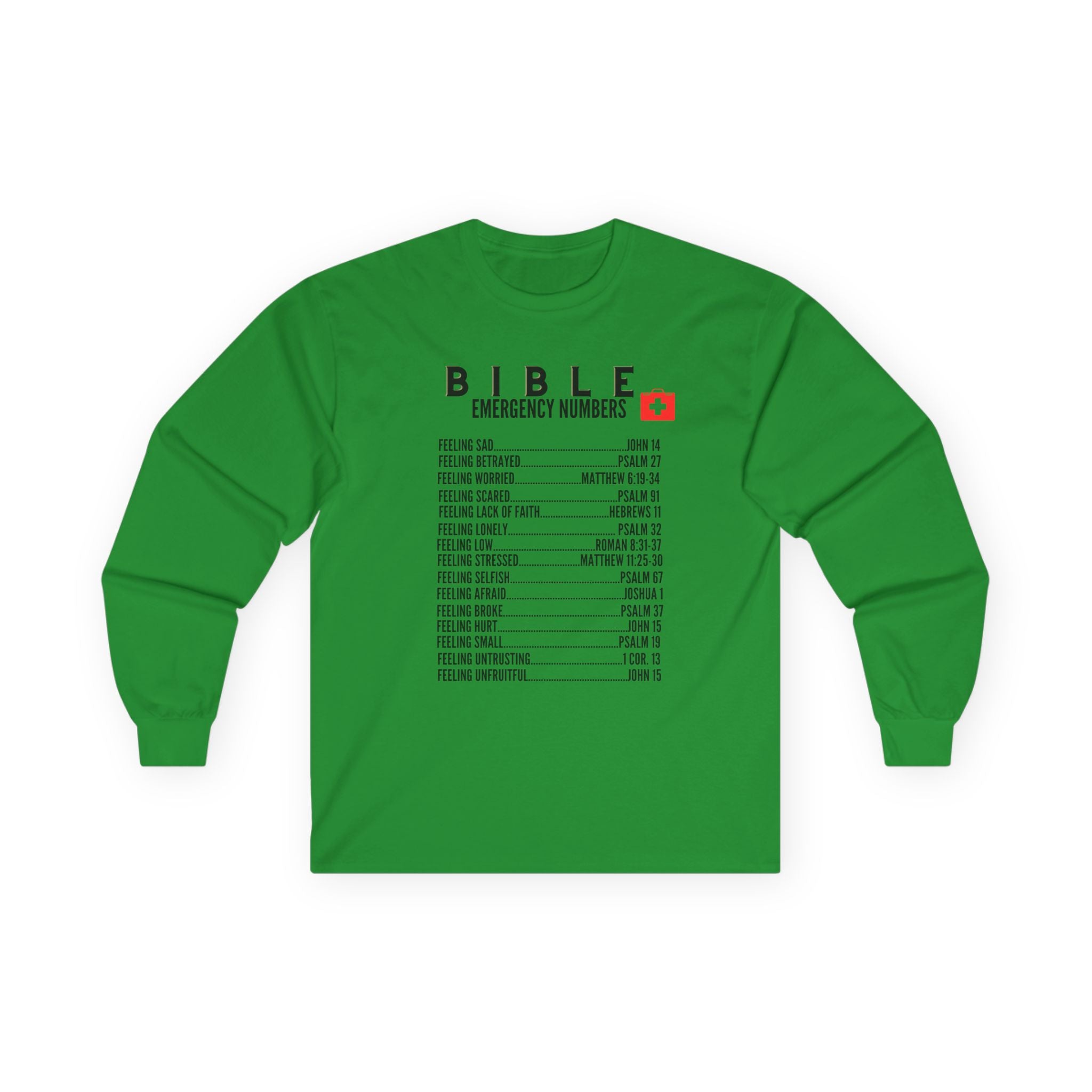 Bible Emergency Numbers Long Sleeve Tee - Black