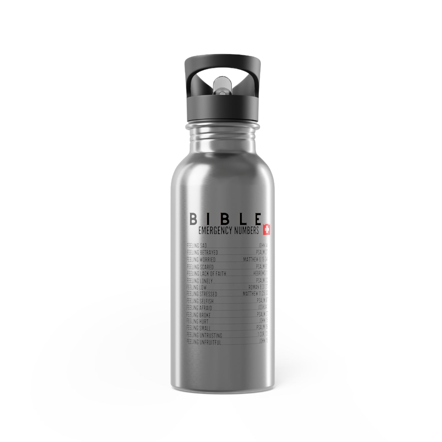 Bible Emergency Numbers Stainless Steel 20oz Water Bottle