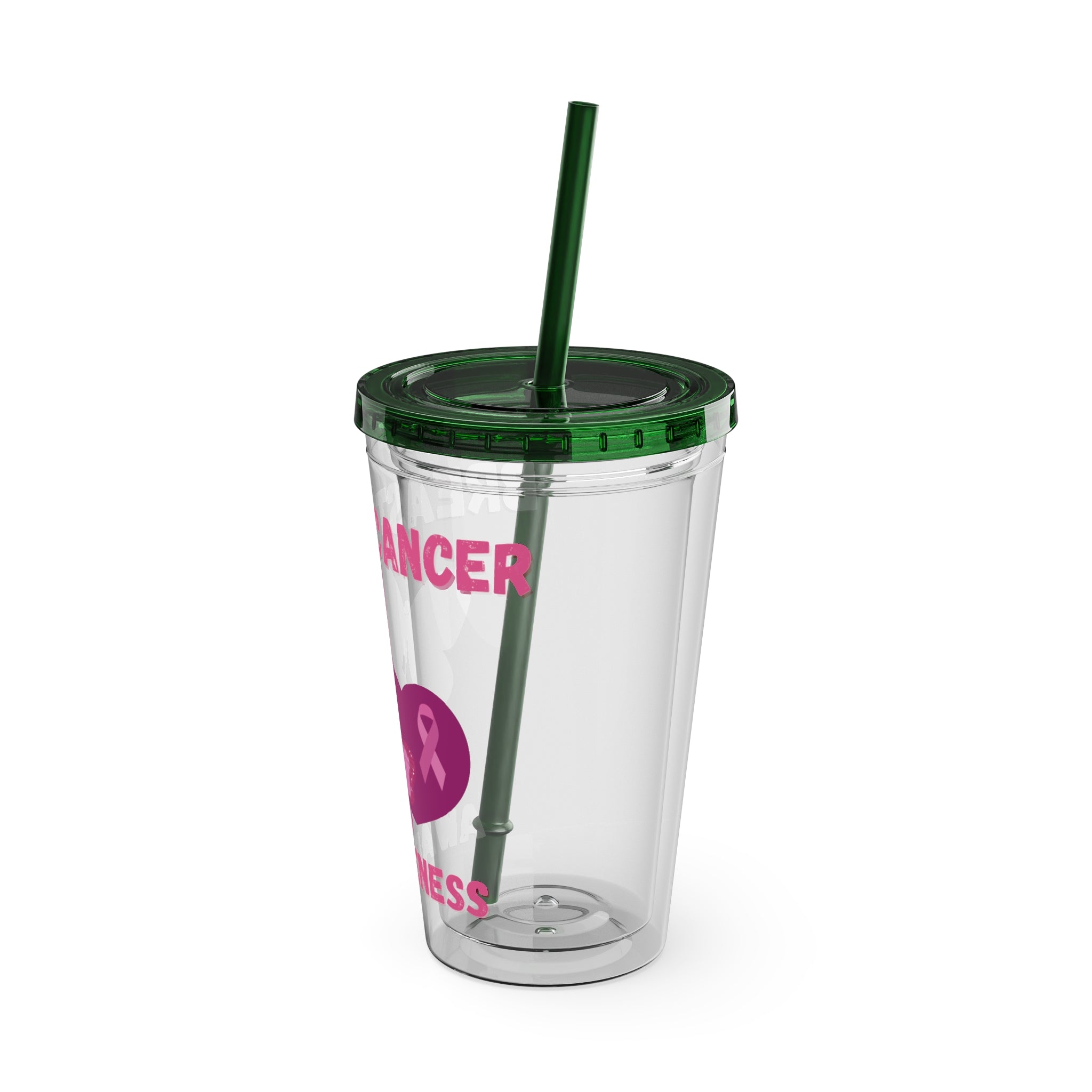 Breast Cancer Awareness 16oz Tumbler with Straw - Butterfly, Heart