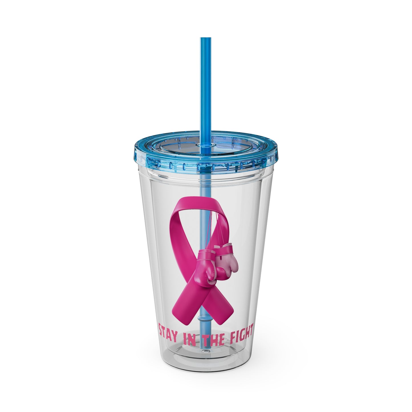 Pink Ribbon “Stay in the Fight” 16oz Tumbler with Straw
