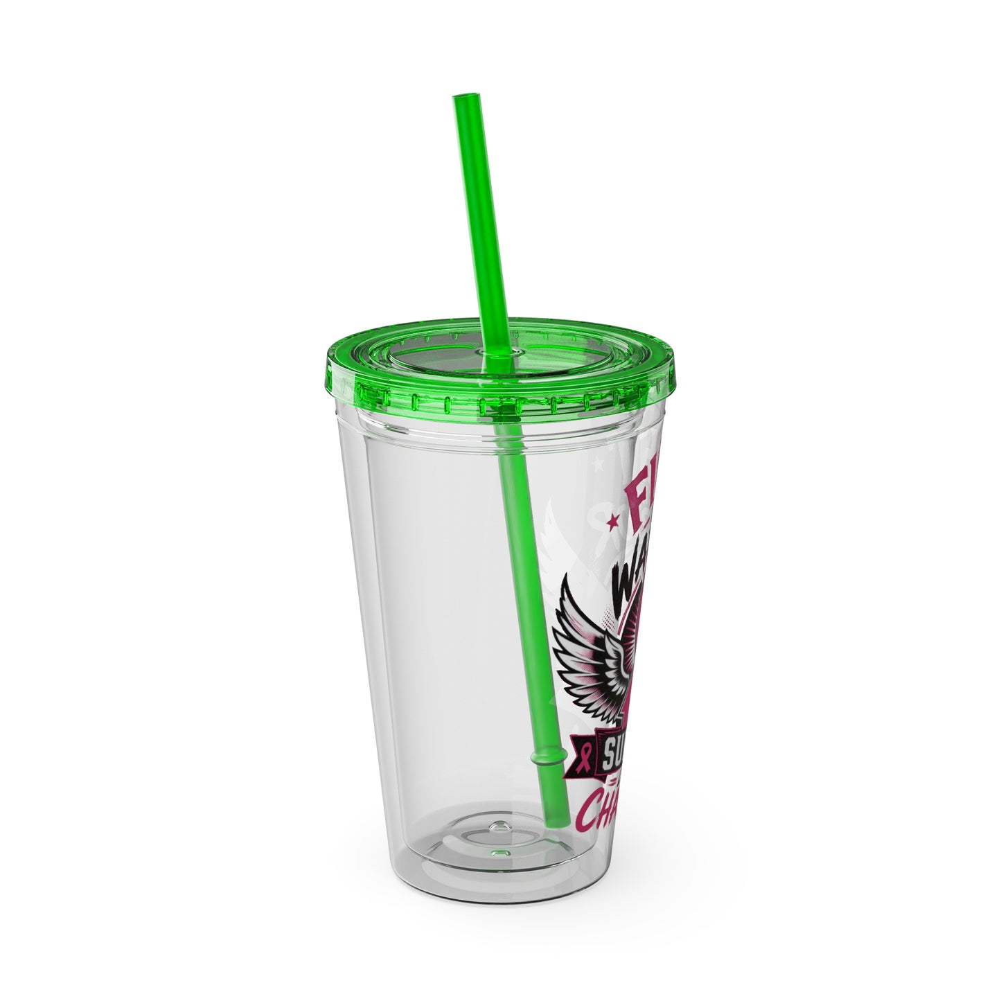 Fight Like a Warrior, Survive Like a Champion Breast Cancer Awareness 16oz Tumbler with Straw