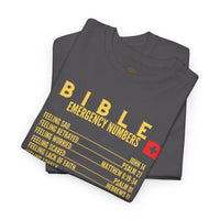 Bible Emergency Numbers Tee - Gold