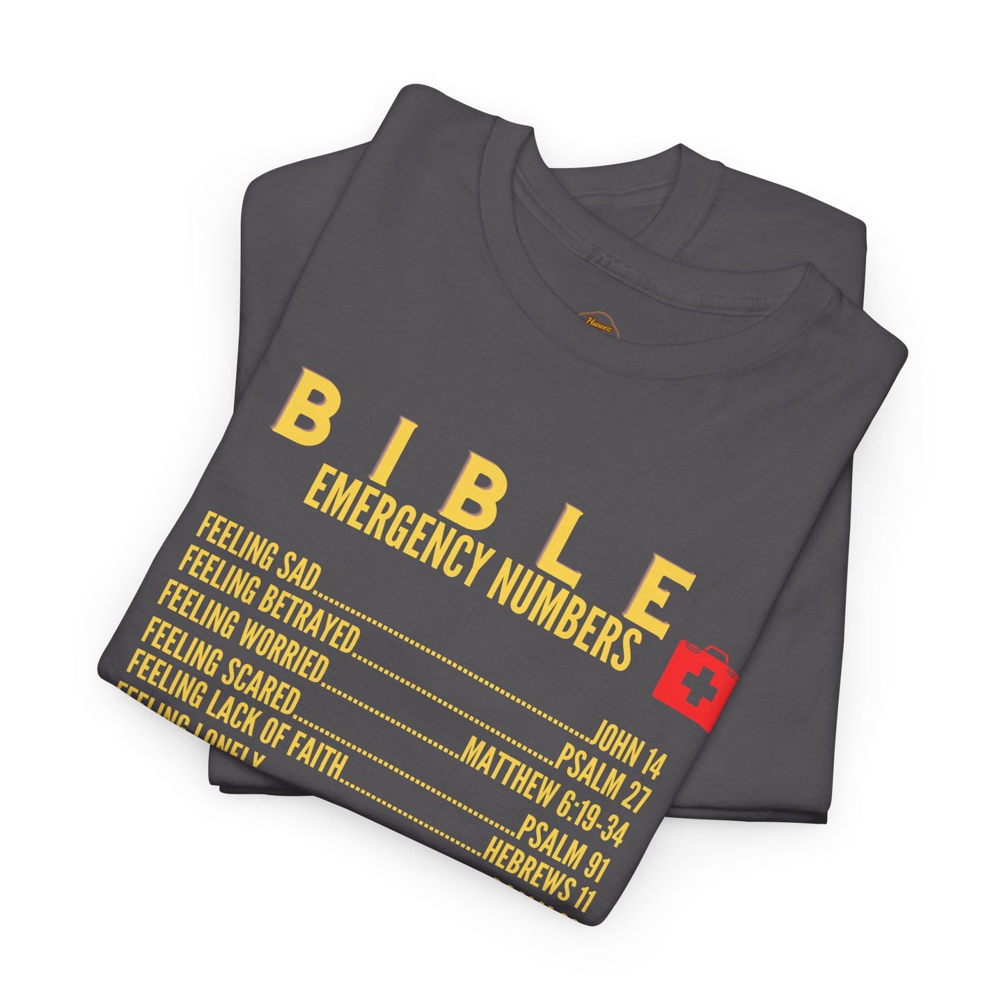 Bible Emergency Numbers Tee - Gold
