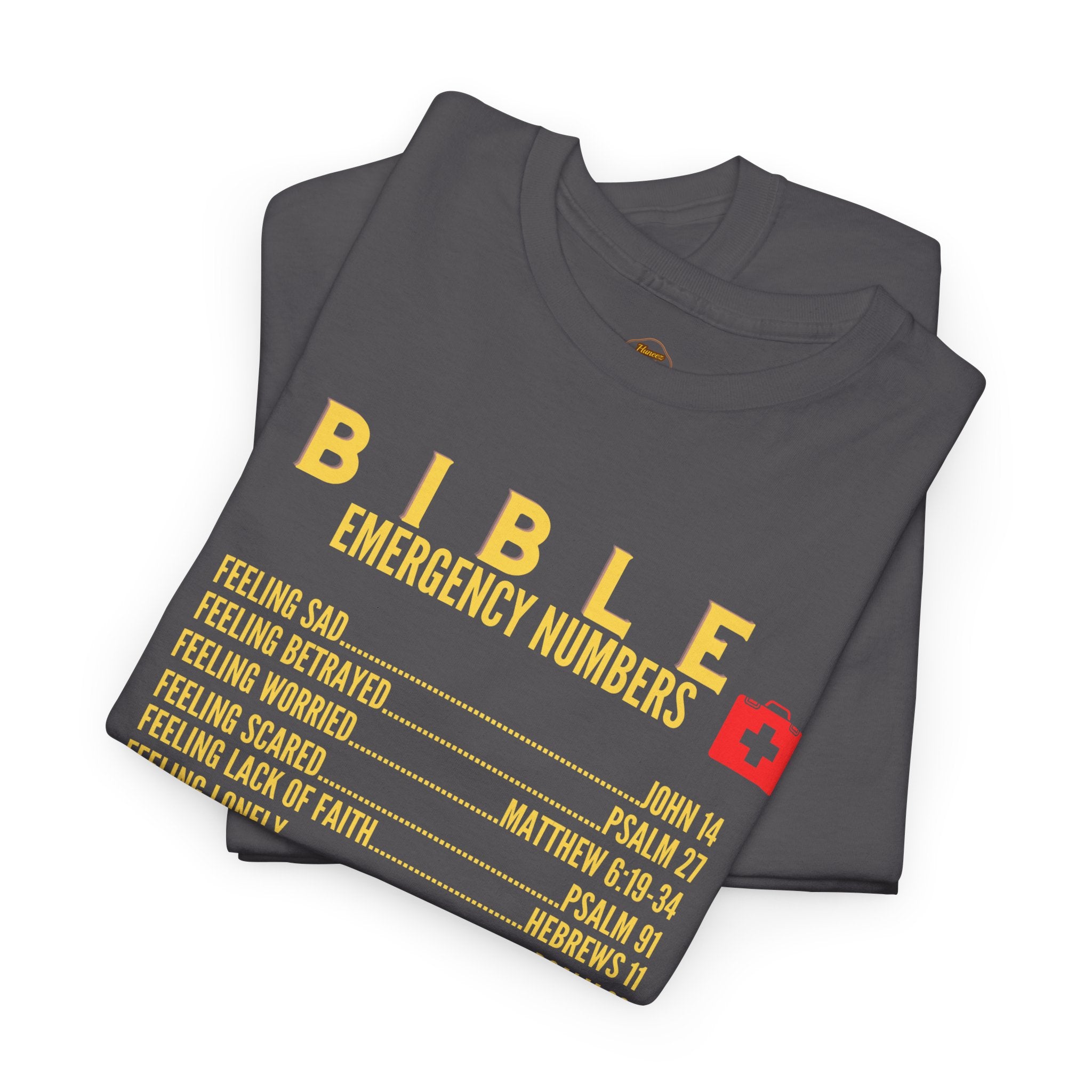 Bible Emergency Numbers Tee - Gold