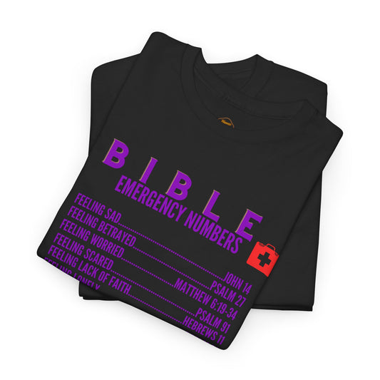 Bible Emergency Numbers Tee - Purple