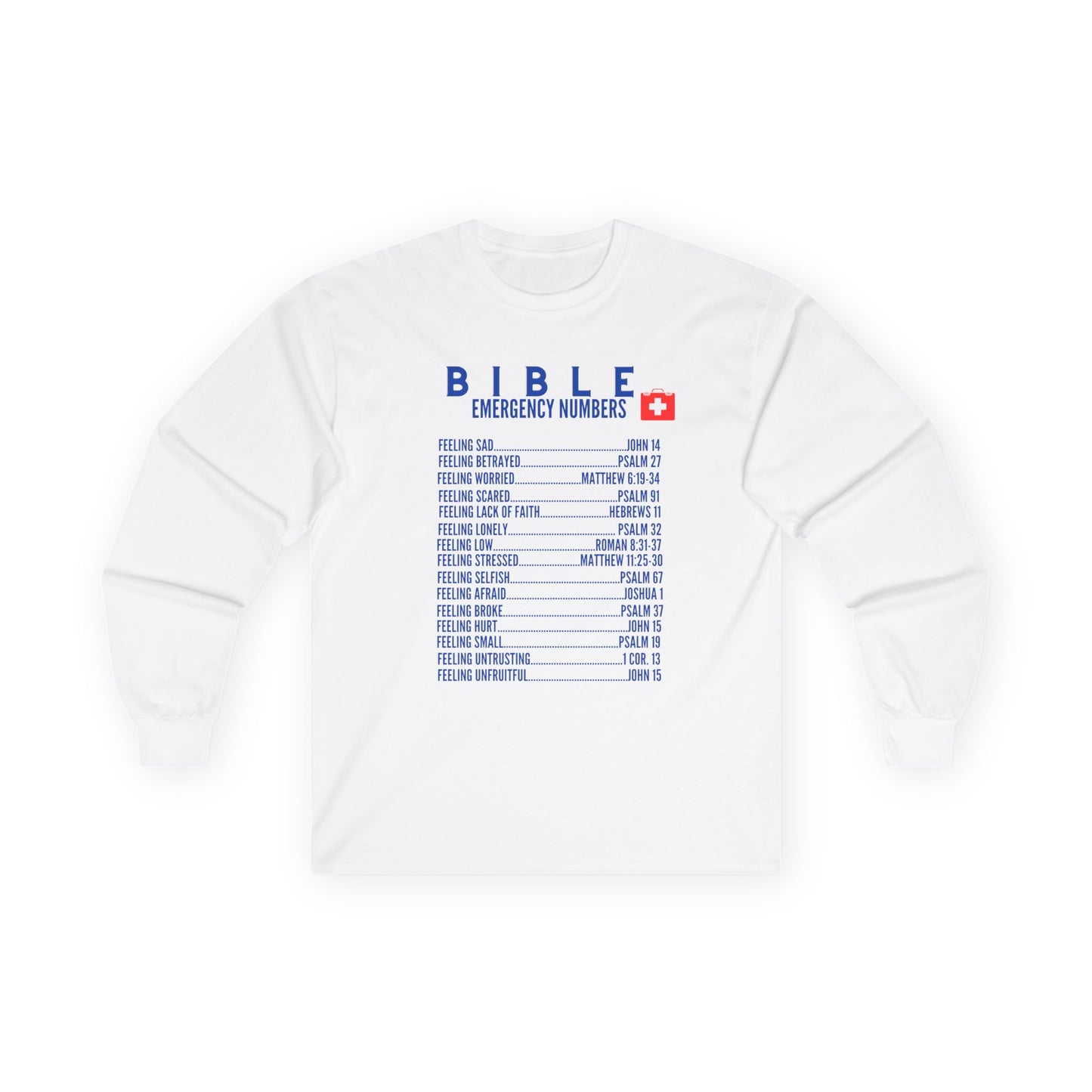 Bible Emergency Numbers Long Sleeve Tee - Blue