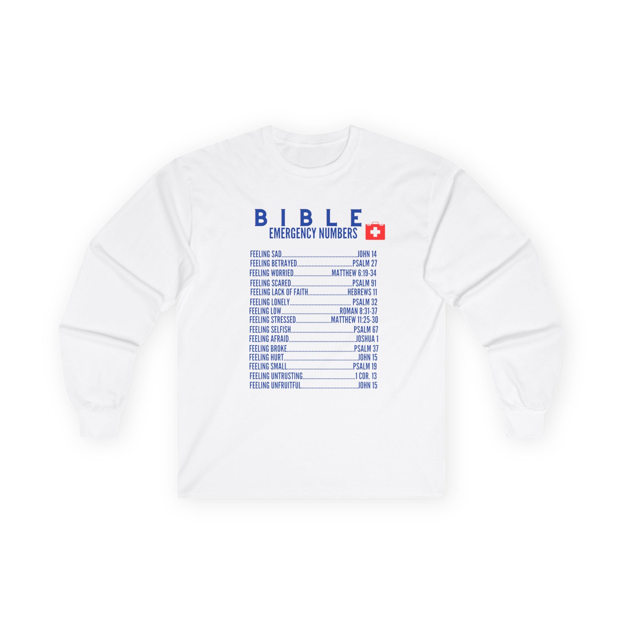Bible Emergency Numbers Long Sleeve Tee - Blue