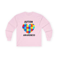 Autism Awareness Long Sleeve Tee - Heart Shaped Puzzle - Blk
