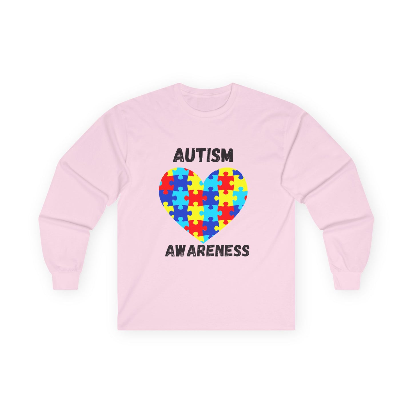 Autism Awareness Long Sleeve Tee - Heart Shaped Puzzle - Blk