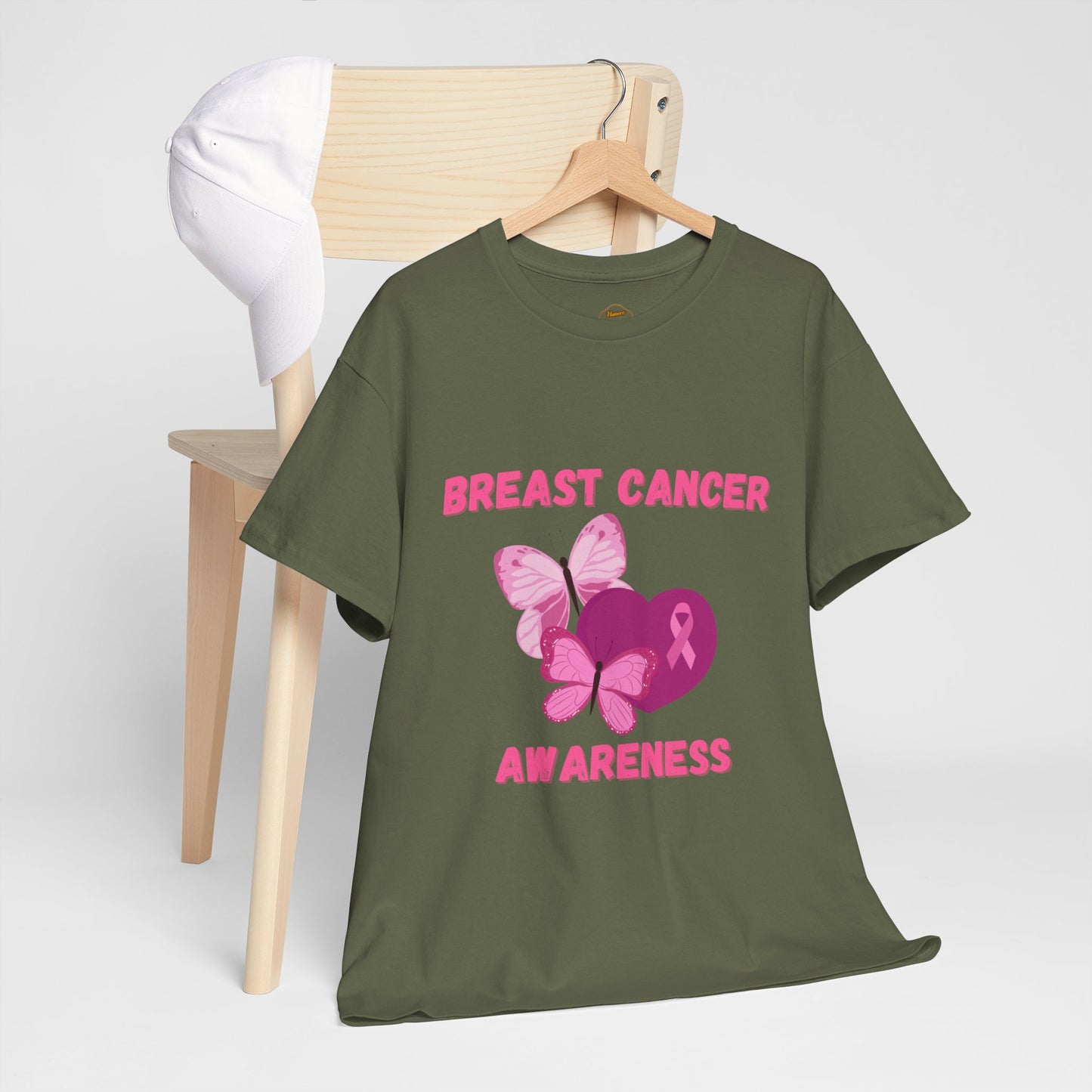 Breast Cancer Awareness Tee with Pink Butterfly & Ribbon