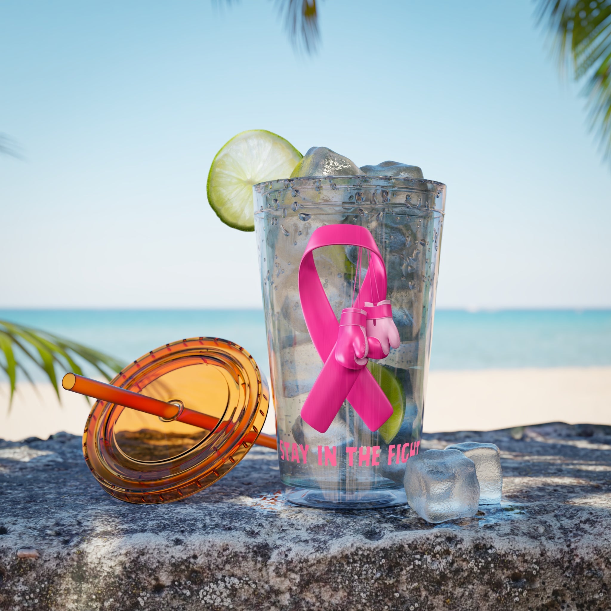 Pink Ribbon “Stay in the Fight” 16oz Tumbler with Straw
